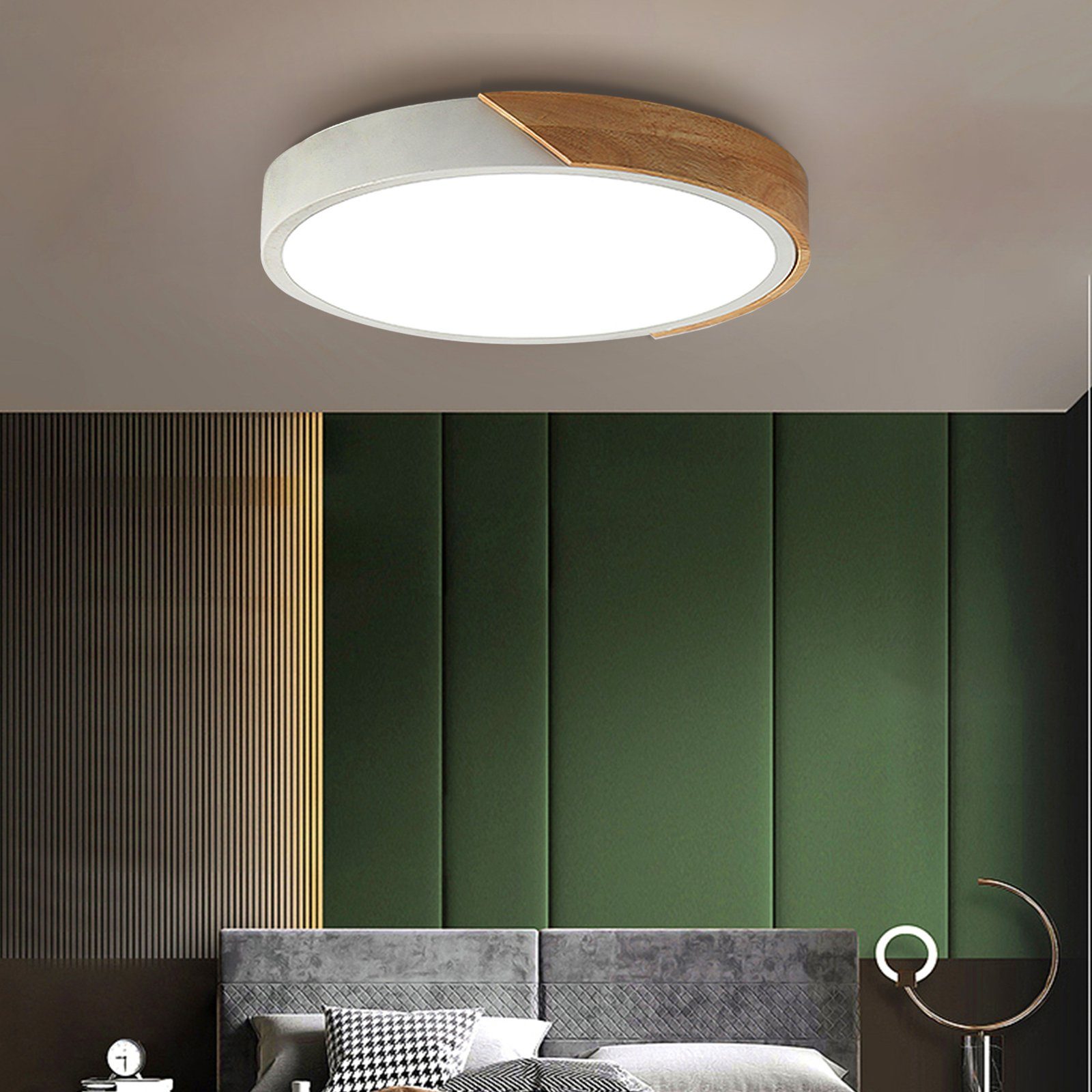 Natsen Deckenleuchte, 24W LED Deckenlampe Holz rund (40 x 40 x 5cm),  dimmbar mit Fernbedienung warmweiss-kaltweiss Lampe, LED fest integriert,  für Esszimmer Kinderzimmer Schlafzimmer