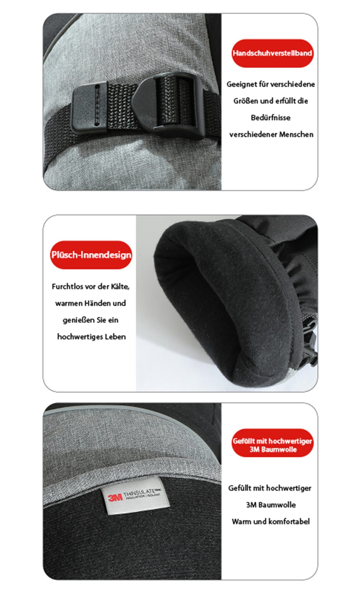 wasserdichte +5000 und mAh Außenbereich Smart-Heizhandschuhe Handschuhe Warme carefully Winter-Arbeitshandschuhe graue und den für Schwarze selected