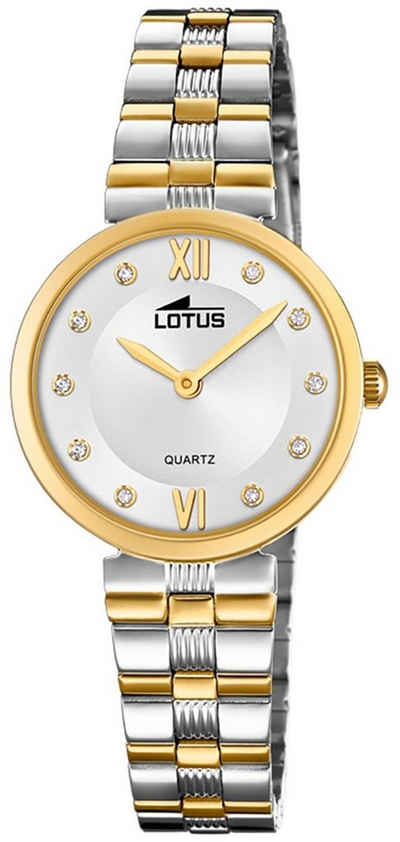 Lotus Quarzuhr LOTUS Damen Uhr Fashion 18542/3, Damen Armbanduhr rund, Edelstahlarmband silber, gold