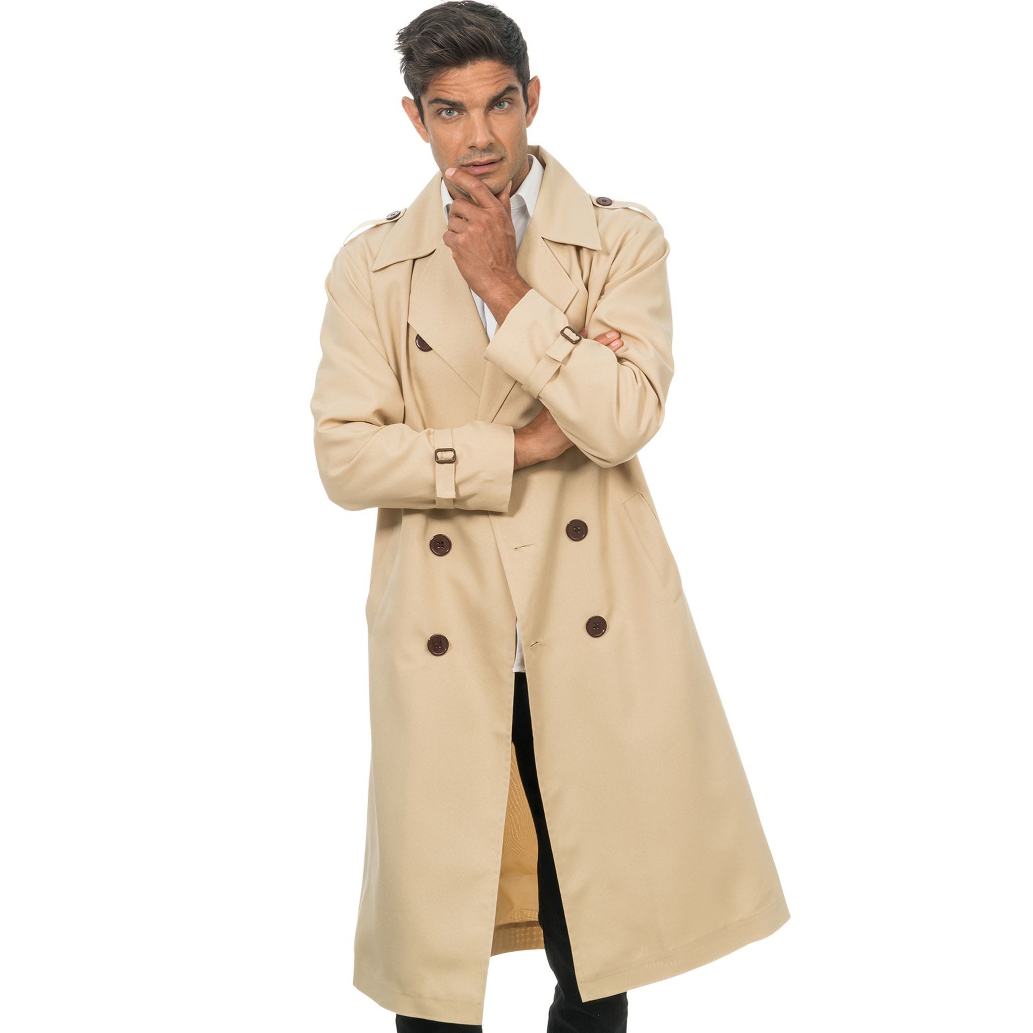 CHAKS Kostüm Detektiv Verkleidung Trenchcoat Beige Herren