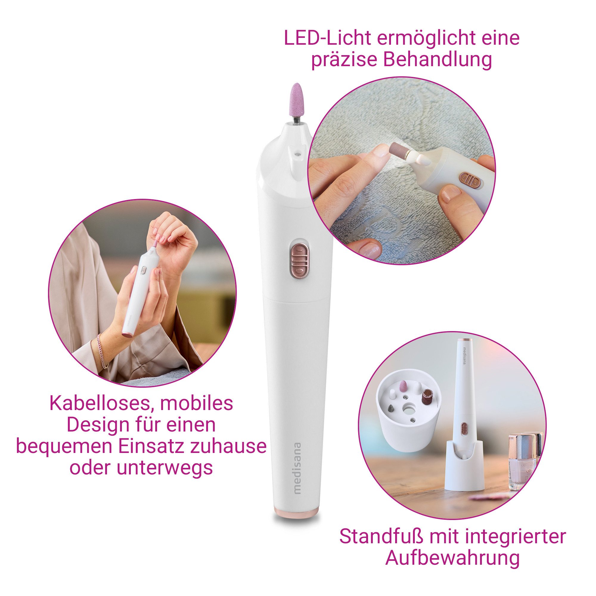 medisana Maniküre-Pediküre-Set MP 900, 5-tlg., 5 Aufsätze, für Nägel, Nagelhaut und Hornhaut, batteriebetrieben – Bild 4 von 5