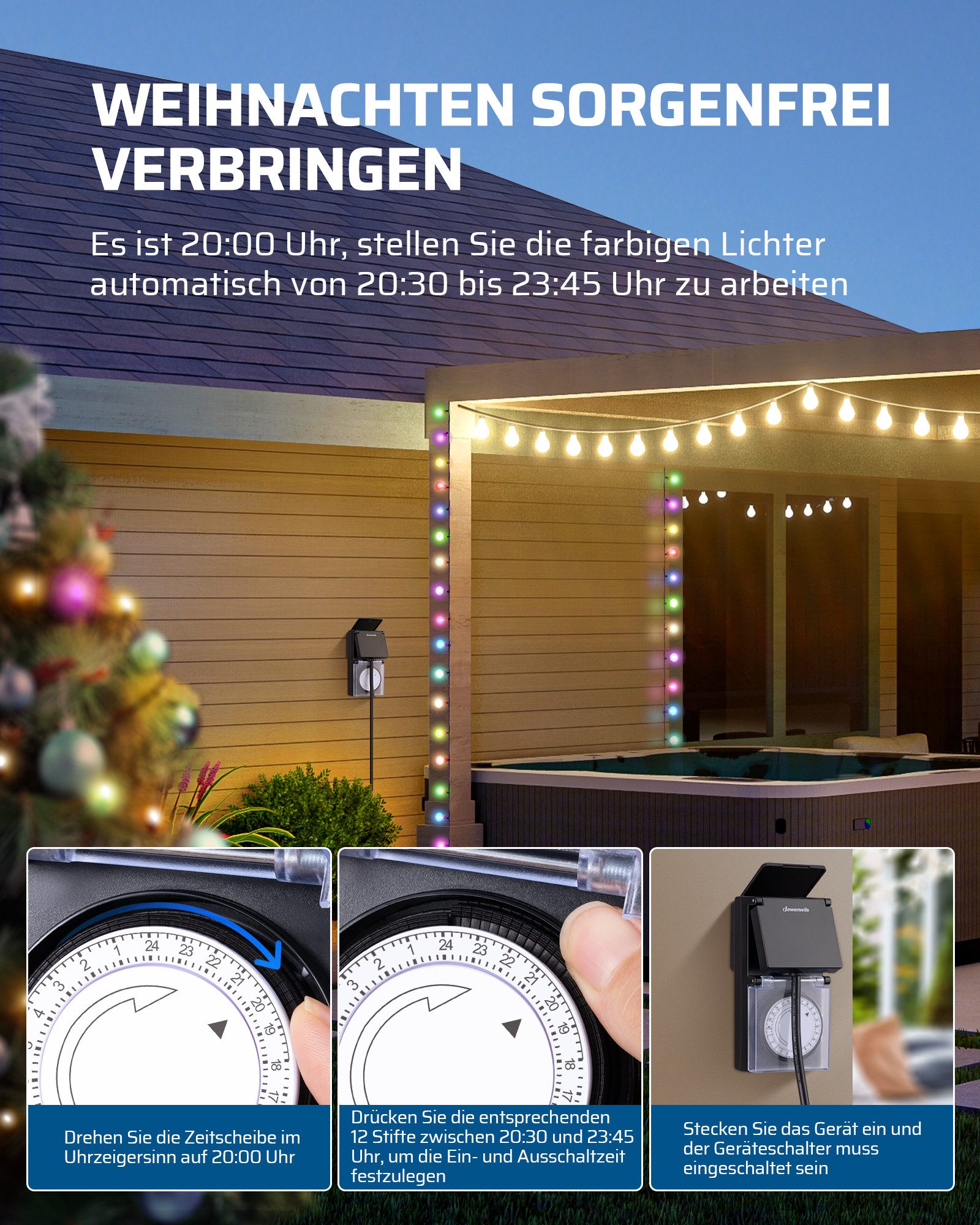 DEWENWILS Zeitschaltuhr Aussenbereich, mechanisch, 2er Set, 15 Min. Intervall, Outdoor Timer