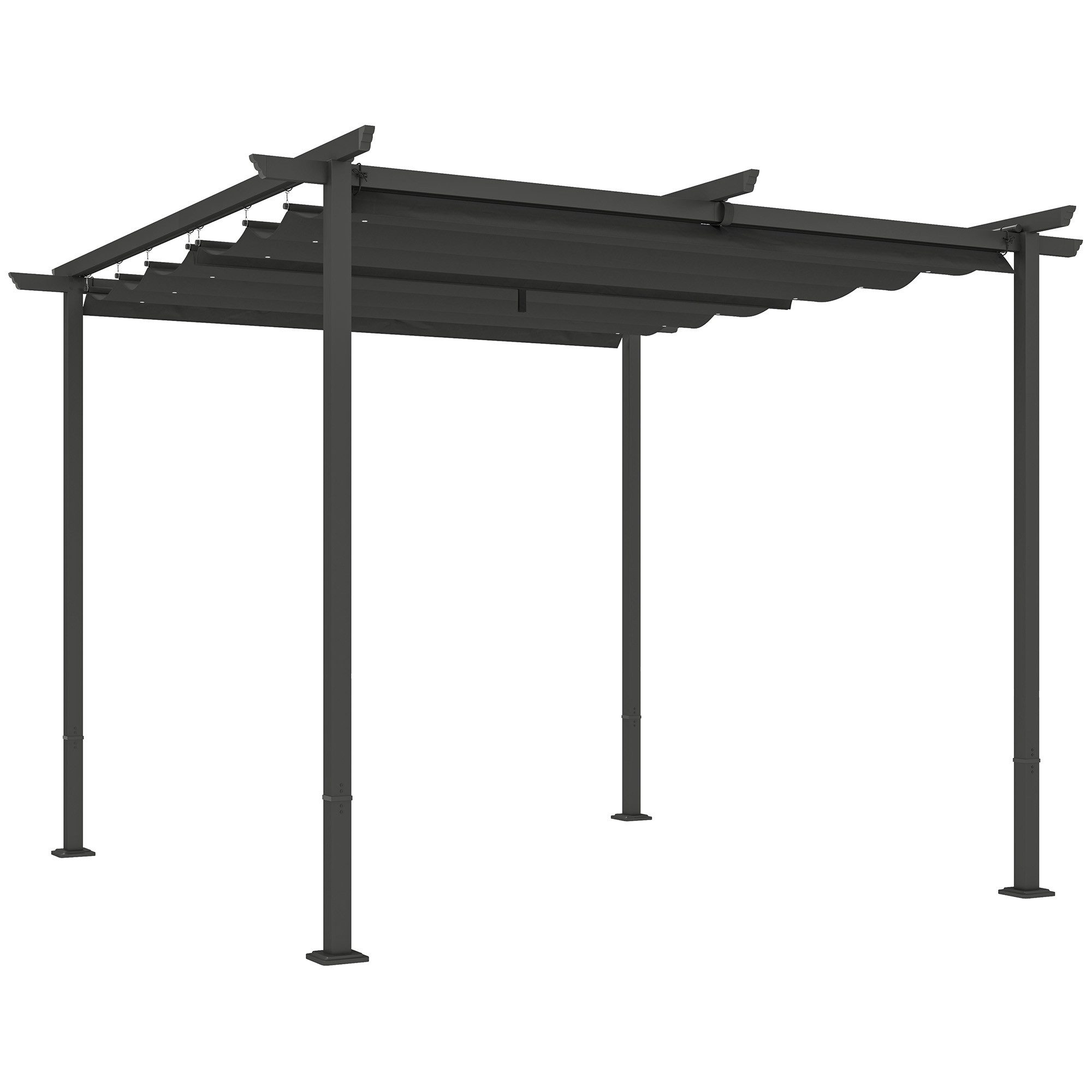 Outsunny Pergola aus Metall, mit Verstellbares Dach, UV Schutz 30+, (Terrassendachung, 1-tlg., Gartenpavillon), Freistehender Sonnenschutz für Terrasse und Garten, Dunkelgrau