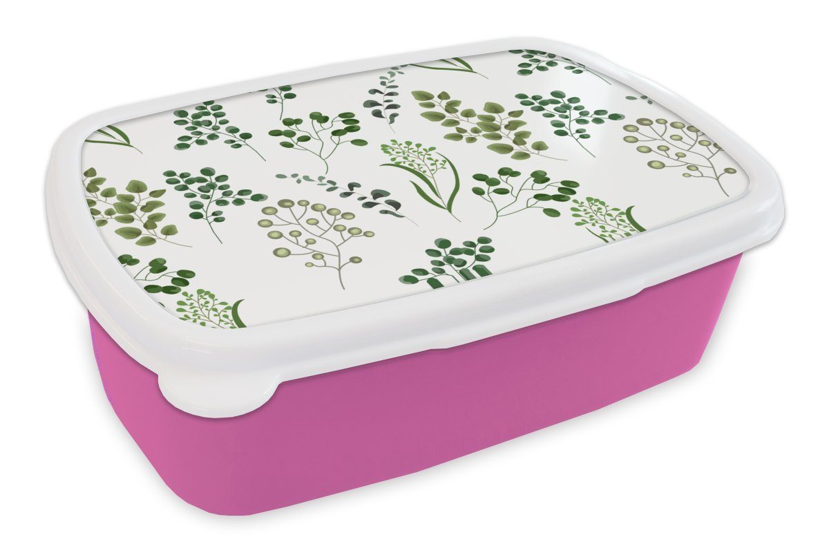 MuchoWow Lunchbox Kräuter - Eukalyptus - Gestaltung, Kunststoff, (2-tlg), Brotbox für Erwachsene, Brotdose Kinder, Snackbox, Mädchen, Kunststoff rosa