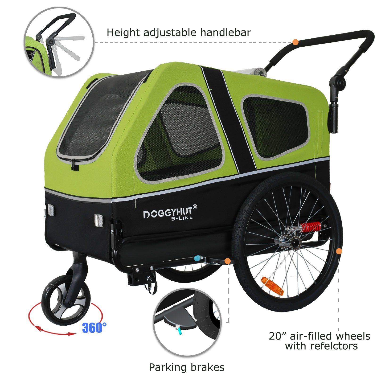 TIGGO Fahrradhundeanhänger Doggyhut S-Line XXL Fahrradanhänger & Hundebuggy 2 in 1