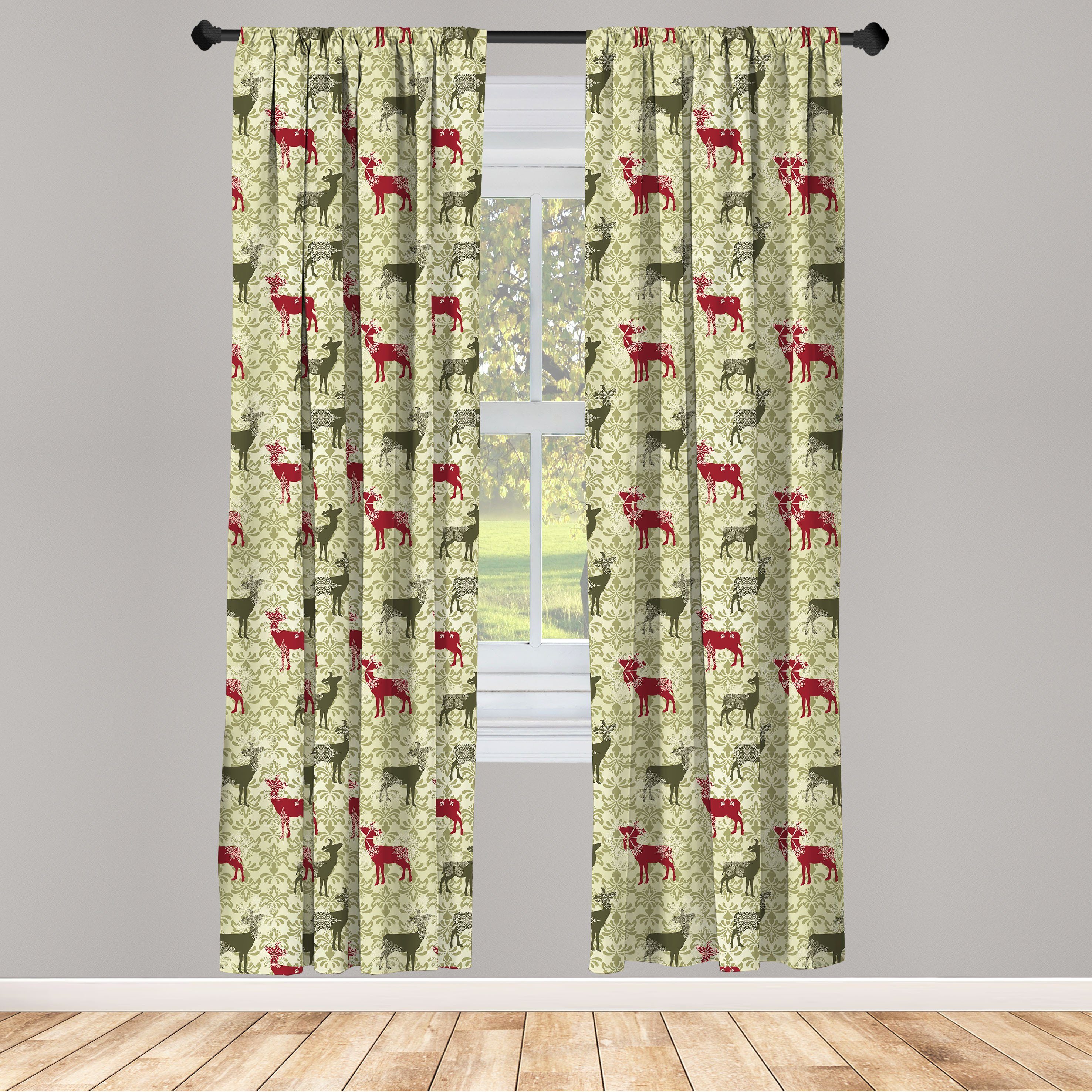 Gardine Vorhang für Wohnzimmer Schlafzimmer Dekor, Abakuhaus, Microfaser, Weihnachten Damast Snowflake Deer