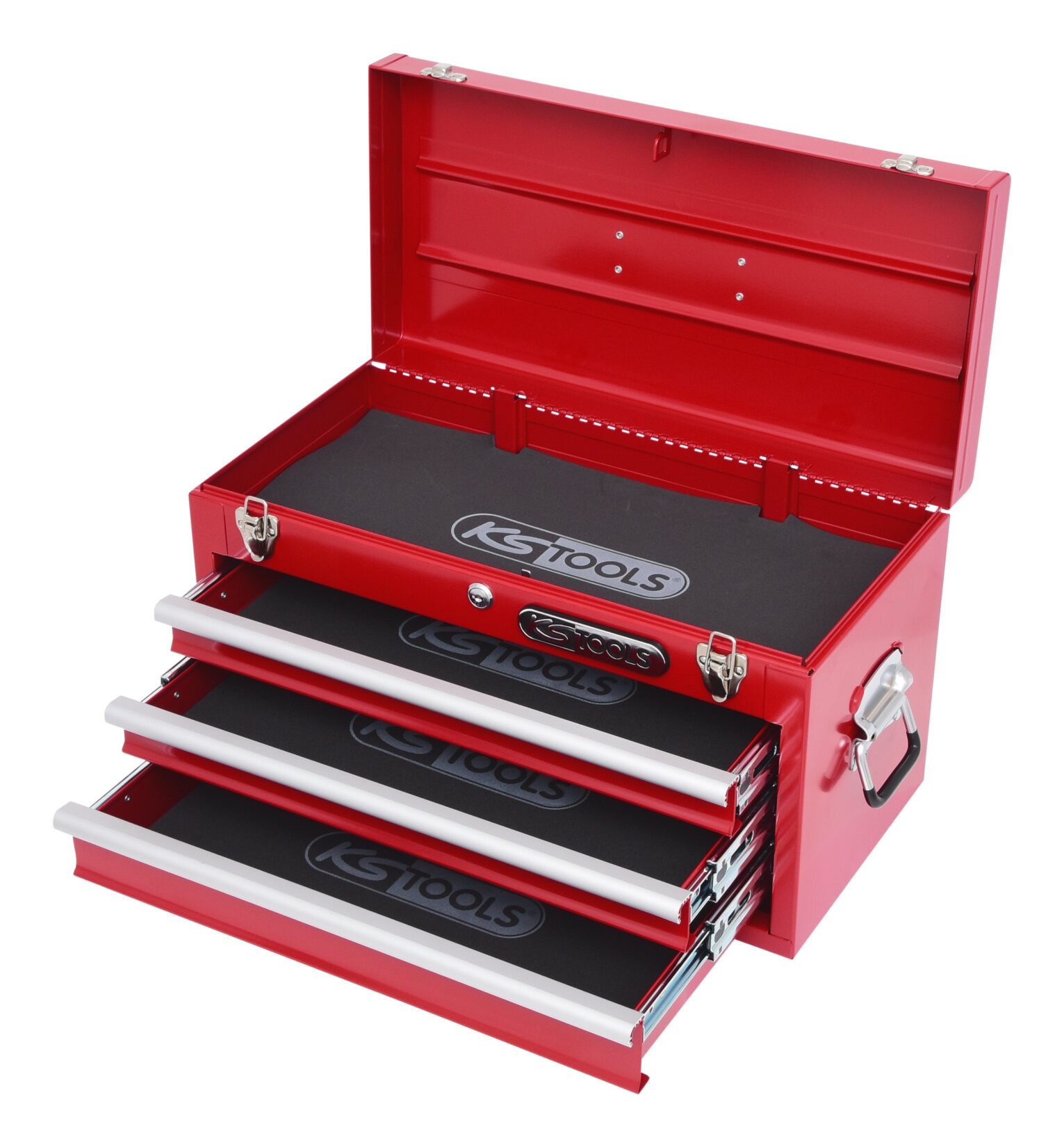 KS Tools Werkzeugbox, Werkzeugtruhe mit 3 Schubladen-rot, L508xH255xB303mm