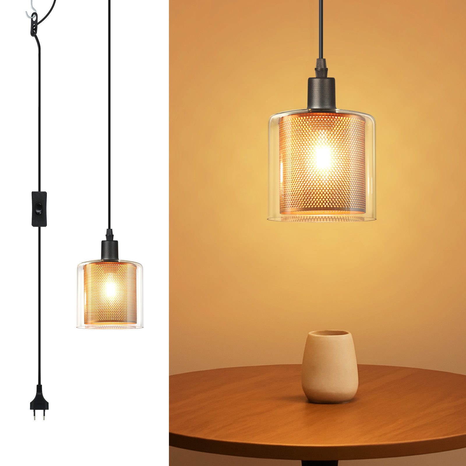 Nettlife Pendelleuchte Vintage Glas Gold E14 1 Flammig Esszimmer Hängelampe günstig online kaufen