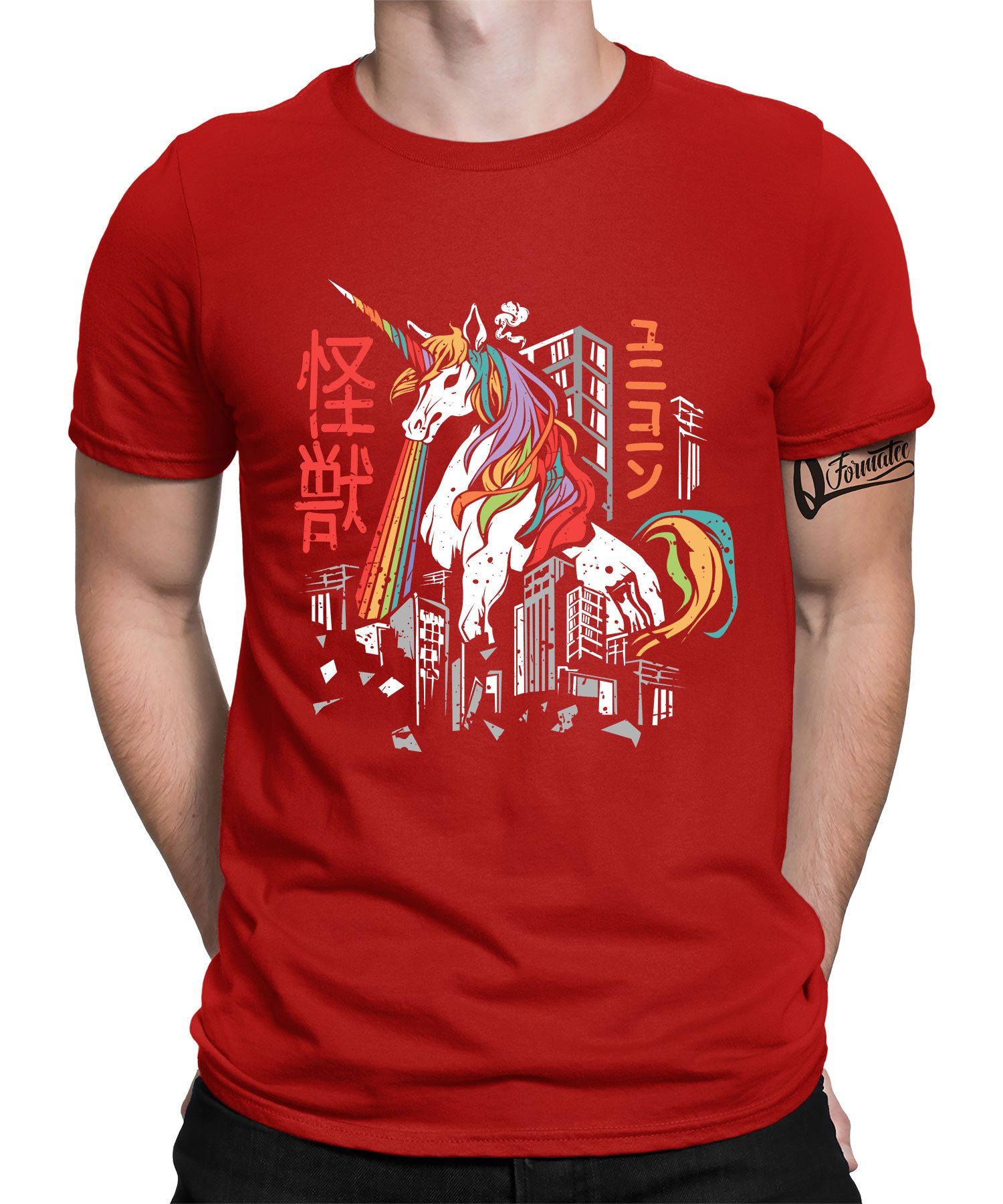 Quattro Formatee Kurzarmshirt Kaiju Einhorn Japanisches Monster Unicorn - Anime Japan Ästhetik Herre (1-tlg) Rot