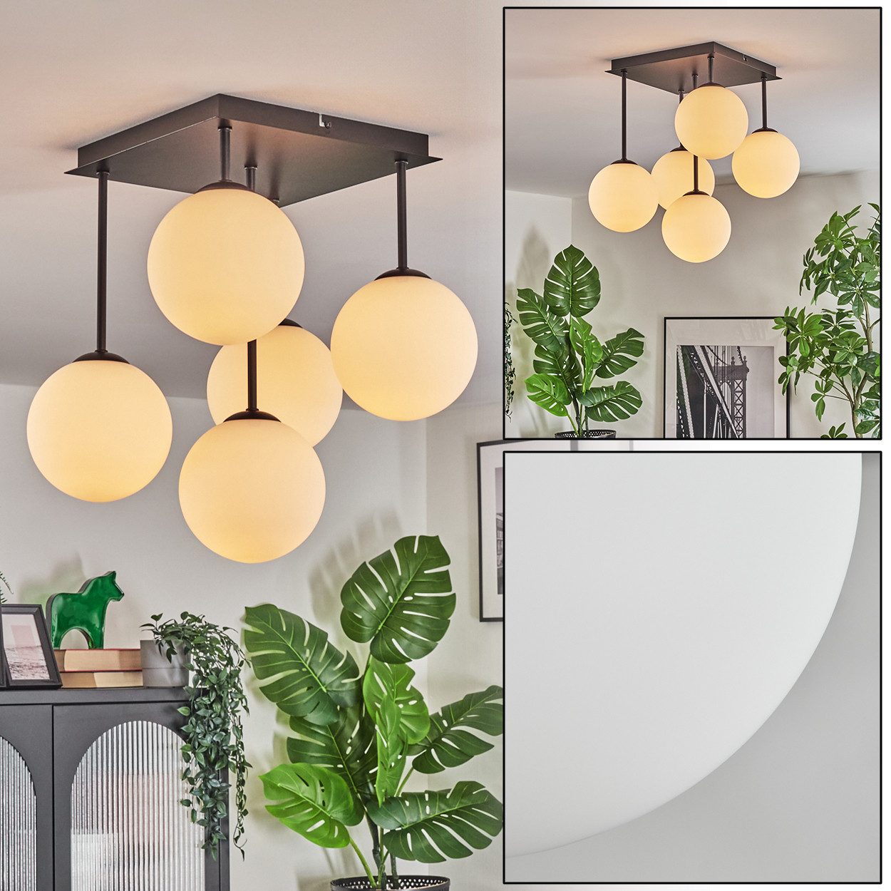 Deckenleuchte Deckenlampe aus Metall/Glas in Schwarz/Weiß/Milchglas