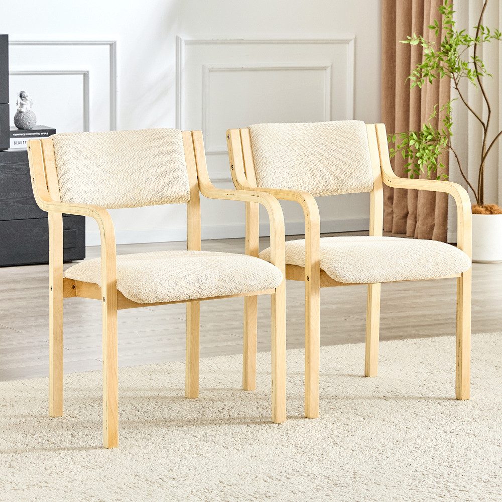 BBWL Esszimmerstuhl 2er Set Armlehne Bugholz Teddystoff skandinavisch gepolstert, ergonomisch Wohnzimmer Küche Holzstuhl stabil komfortabel Design