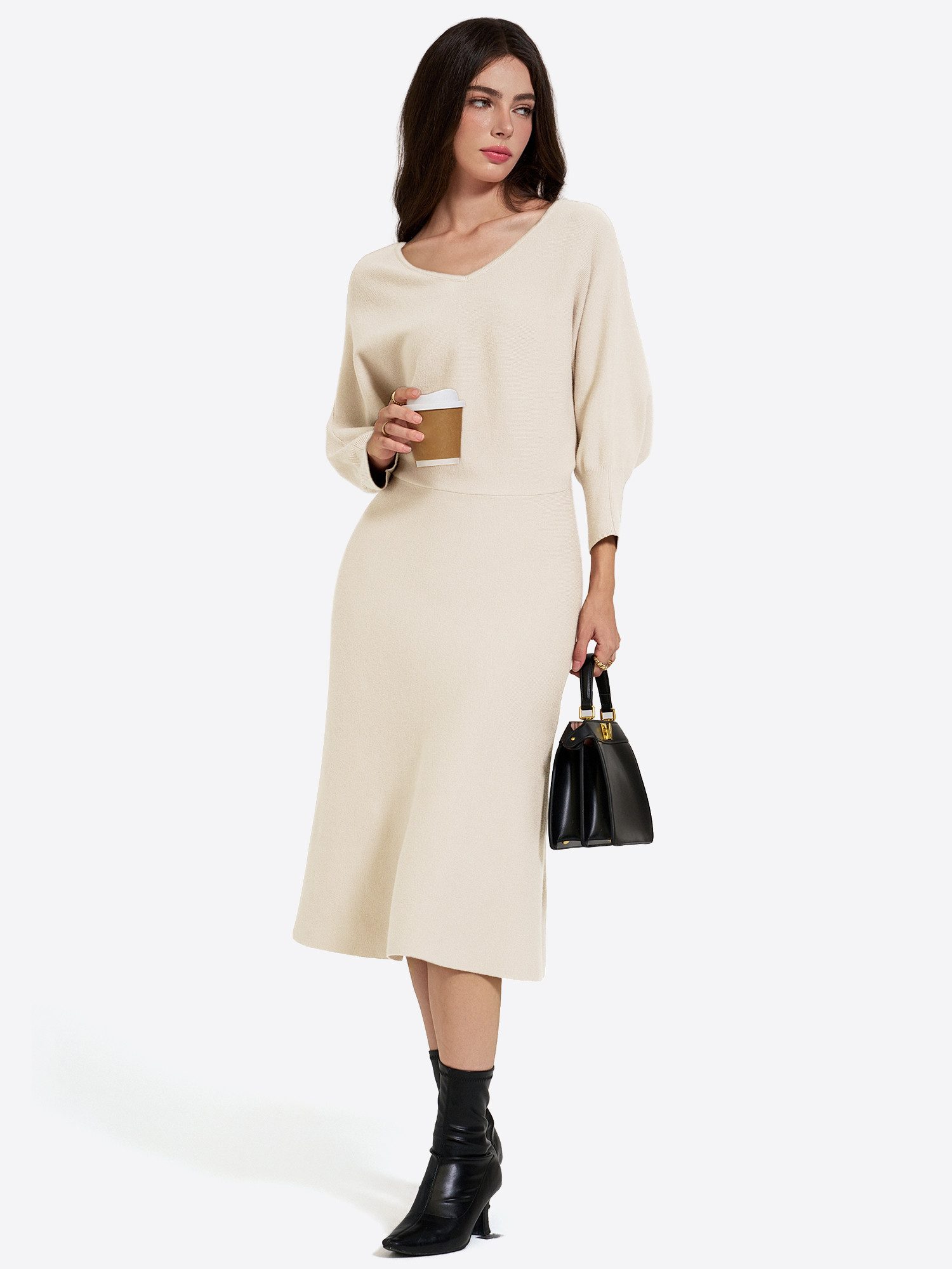 Imily Bela Midikleid Damen Elegantes-Kleid mit seitlicher Raffung (Packung, 1-tlg., 1per-Pack) in Unifarbe – Bild 5 von 5