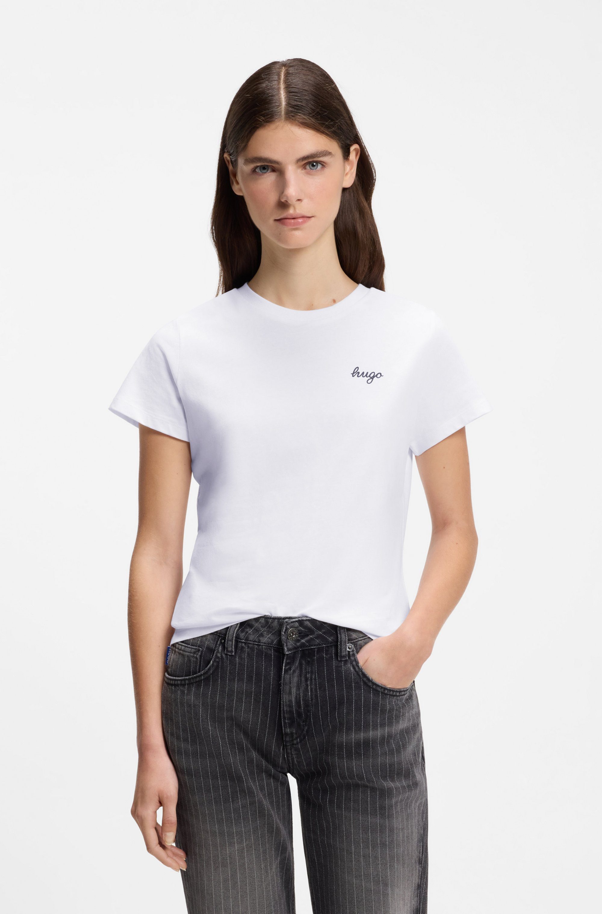 HUGO T-Shirt Damatee mit Logoschriftzug, reine Baumwolle