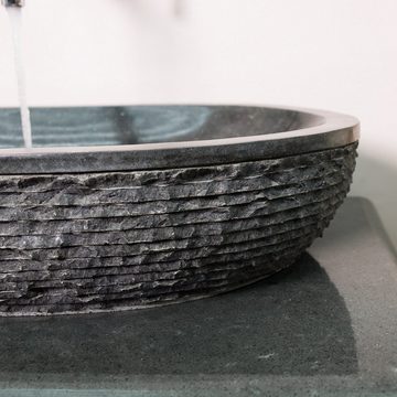 wohnfreuden Aufsatzwaschbecken Andesit Steinwaschbecken MARA 70 cm schwarz (Kein Set), 5_101512