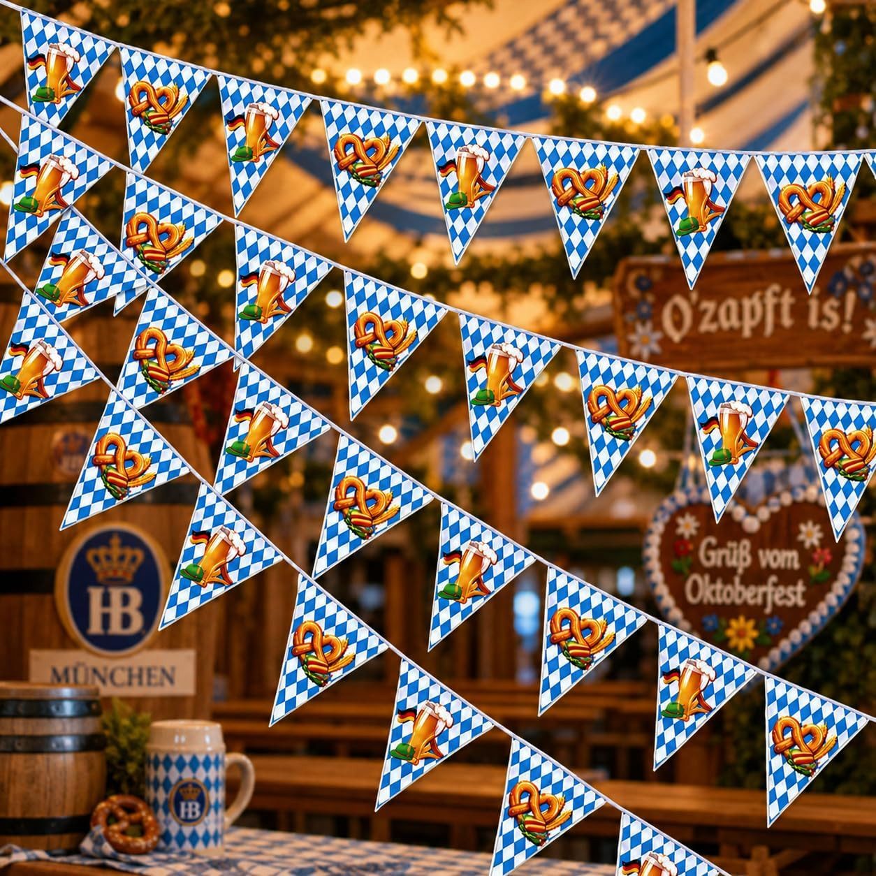 FELIXLEO Hängedekoration Oktoberfest Wimpelkette 10m Blau Weiß 22 Wimpel Party Deko (1 St)