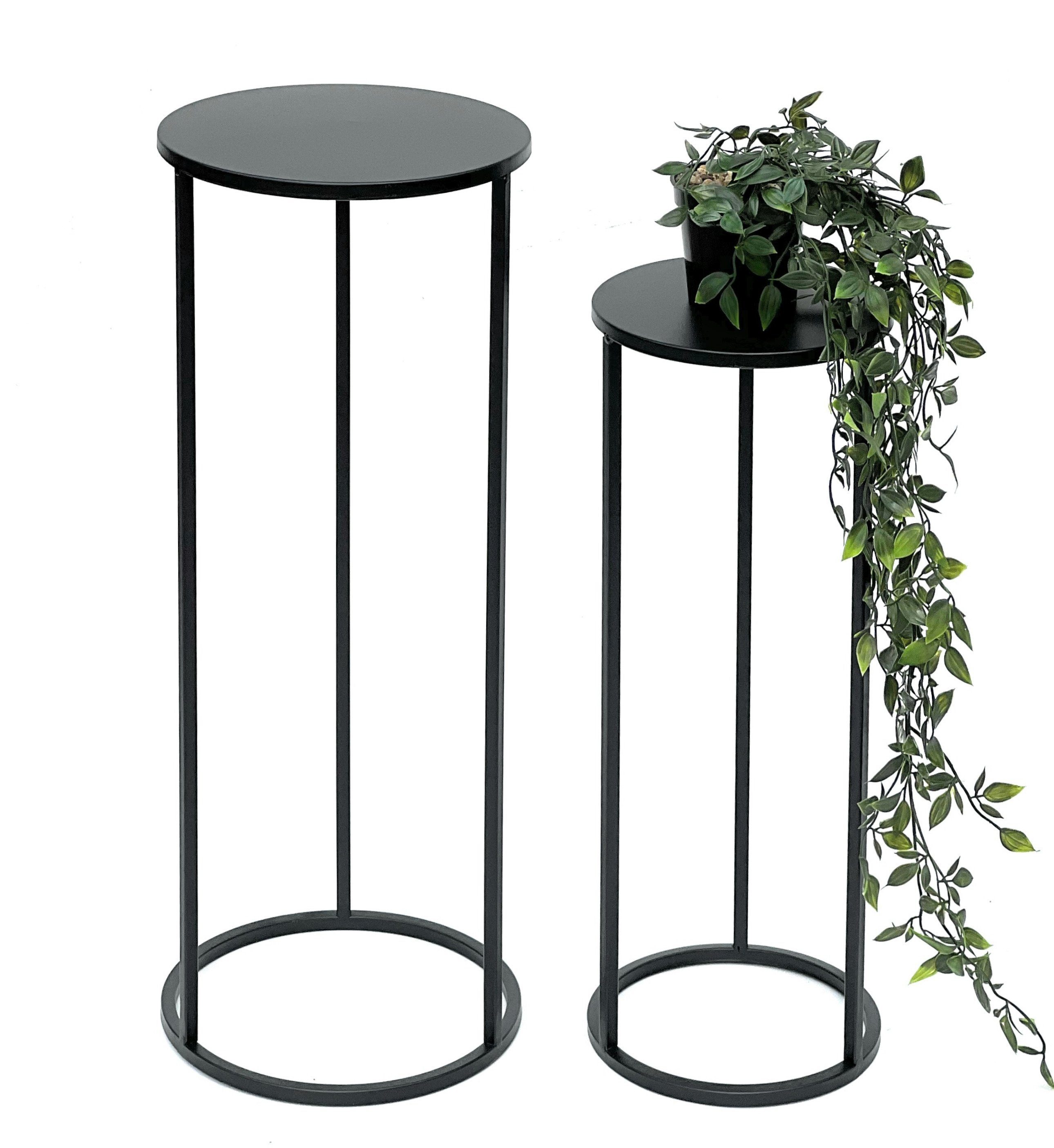 Blumenständer Metall Schwarz Rund Blumenhocker Beistelltisch 2er Set