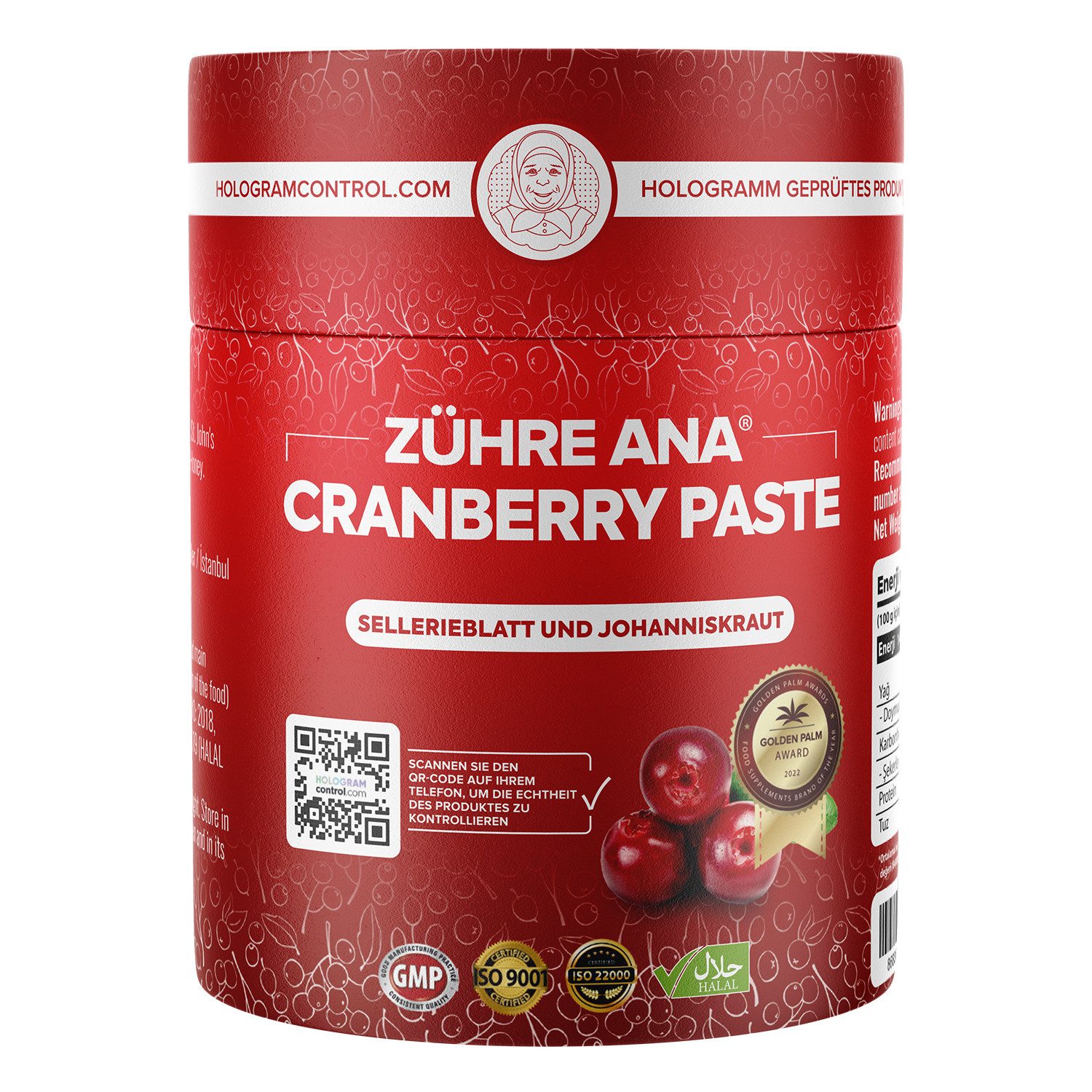 Zühre Ana® Cranberry Paste – Gesundheit der Knochen, Harnwege und des Immunsystem Paste, 240 g, Cranberry Paste – Reich an Vitamin C, natürlich.
