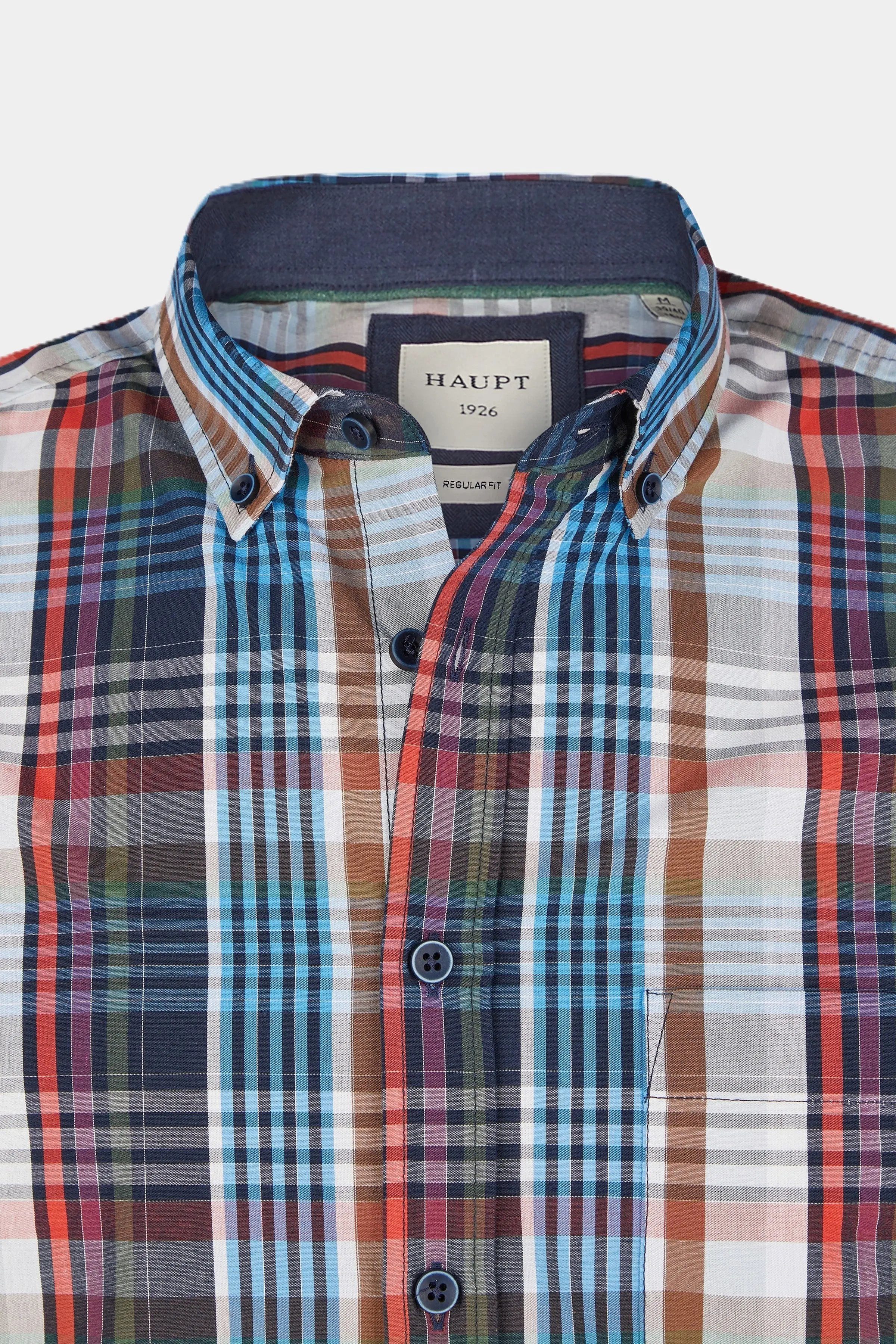 Haupt Langarmhemd Haupt Popelin Modern Fit Herrenhemd im Karomuster navy günstig online kaufen