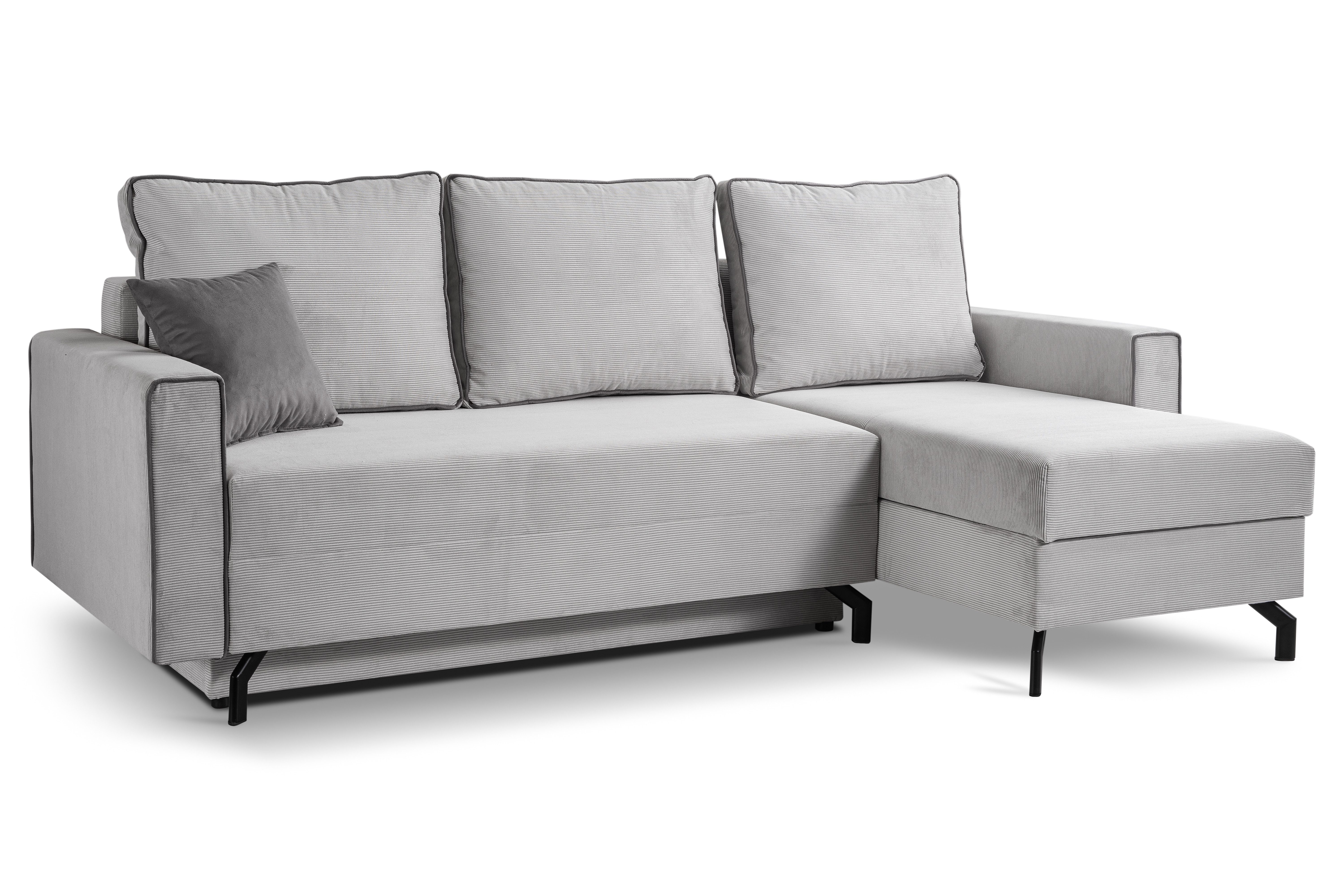 furnling Schlafsofa Marno, inkl. 3 Rückenkissen & 1 Zierkissen, Ecksofa mit Schlaffunktion, Bettkasten mit Stauraum, edler Cordstoff