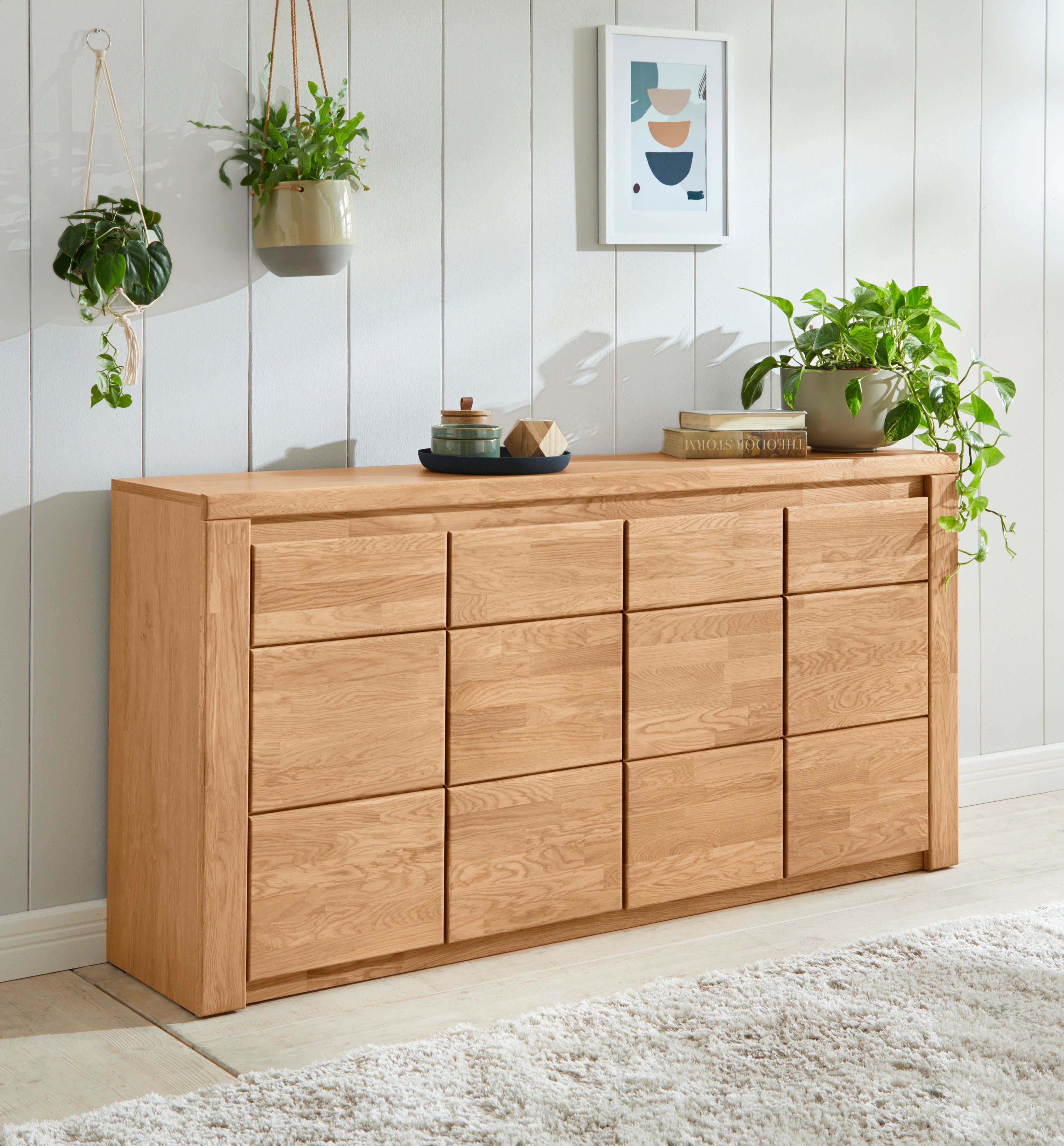 Home affaire Sideboard Burani, grifflose Optik Eiche teilmassiv | Eichefarben