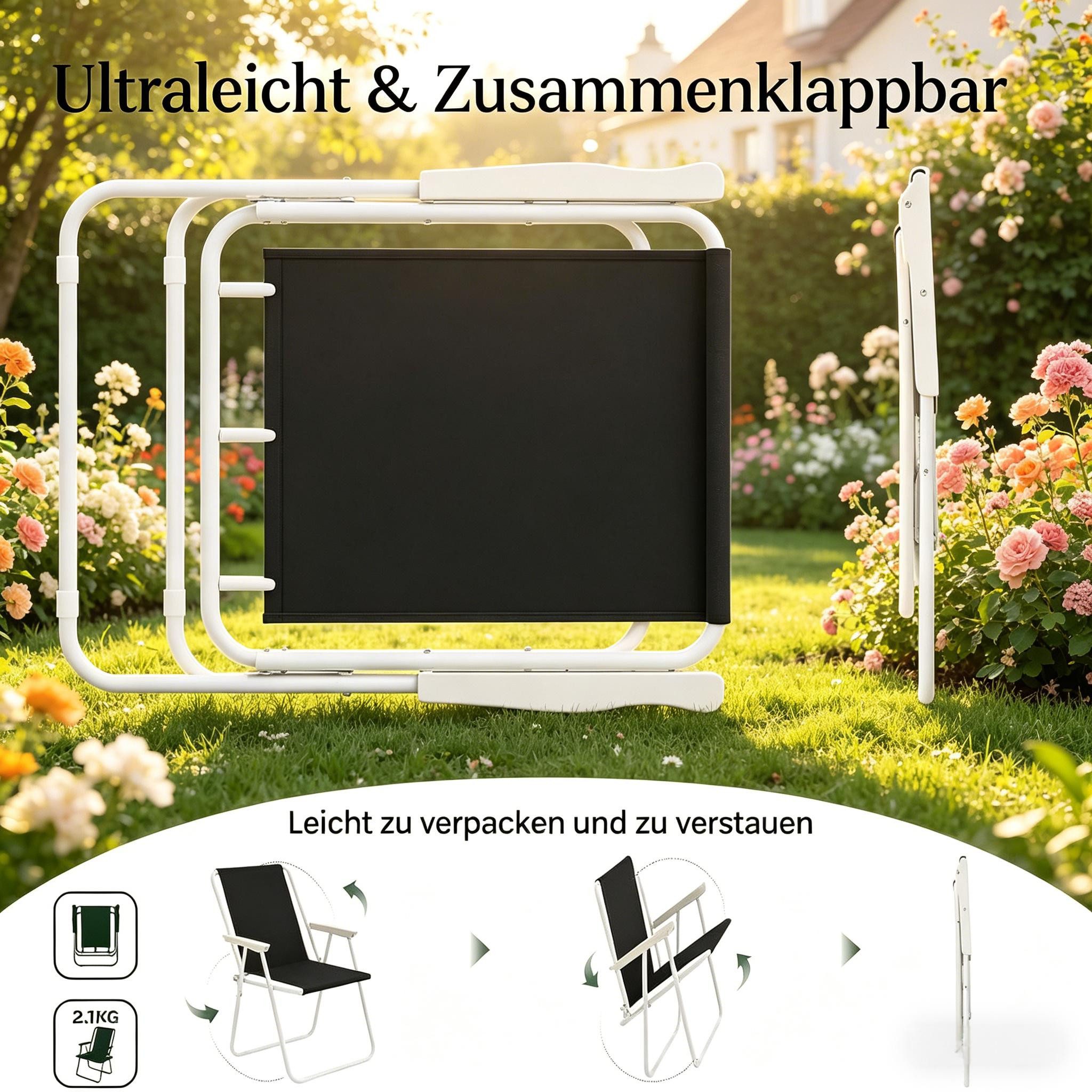 kowdom Klappstuhl Outdoor Klappstuhl leicht, Gartenstuhl faltbar, Campingstuhl 100 kg (Gartenstuhl), ultraleicht (2,1 kg), klappbar, platzsparend