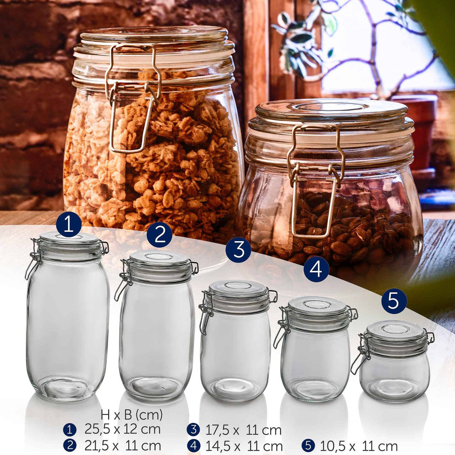 Dimono Einmachglas Einmachglas Set 5er–Vorratsgläser mit Bügelverschluss&Borosilikatglas, Glas, (5er Set, Bügelgläser), Einweck-Gläser