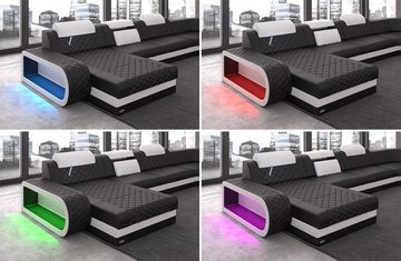 Sofa Dreams Wohnlandschaft Ledercouch Sofa Leder Berlin U Form Ledersofa, Couch, mit LED, wahlweise mit Bettfunktion als Schlafsofa, Designersofa