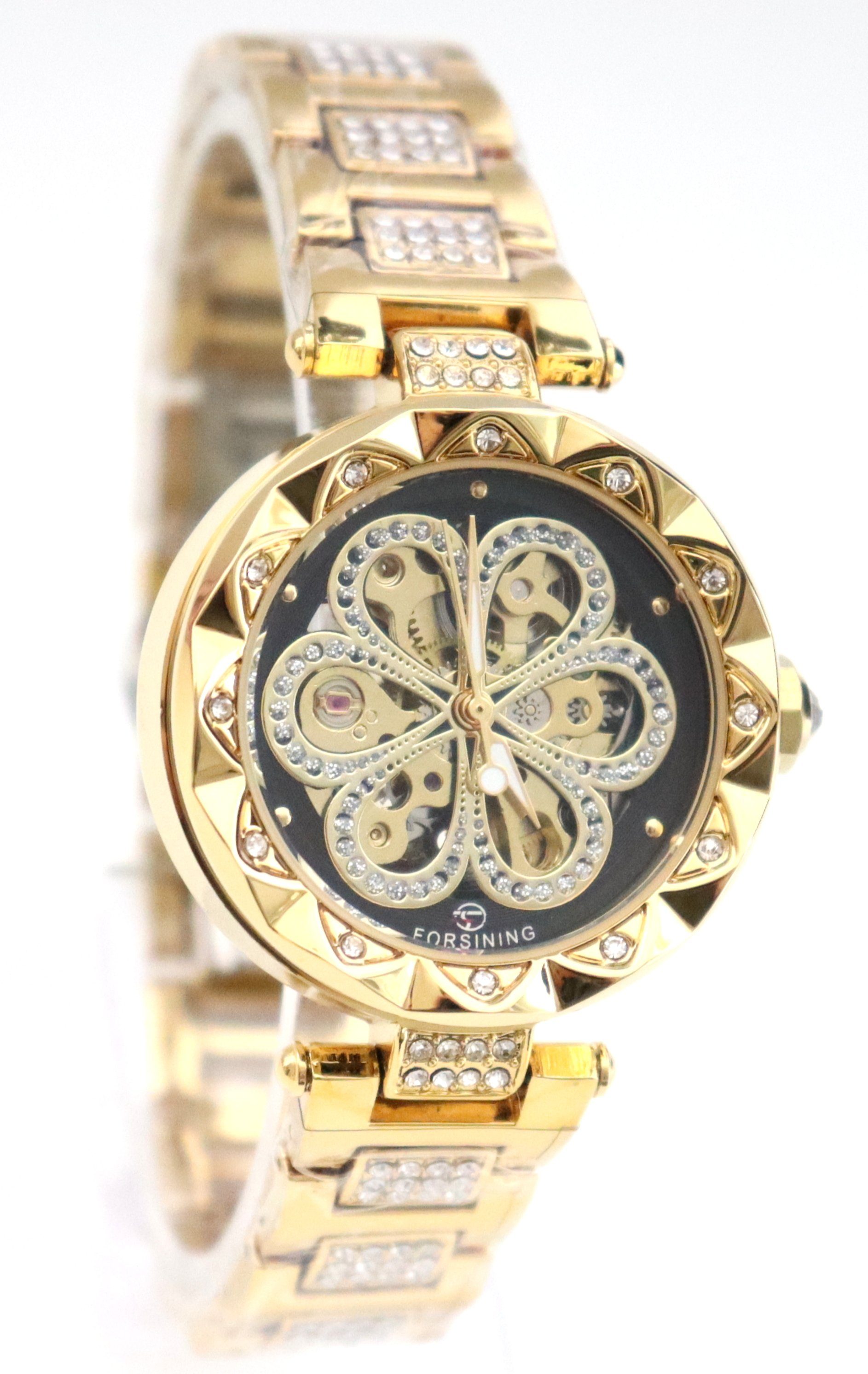 Rötting Design Automatikuhr Damenuhr Marke Forsining Rhinestone Besatz gold günstig online kaufen