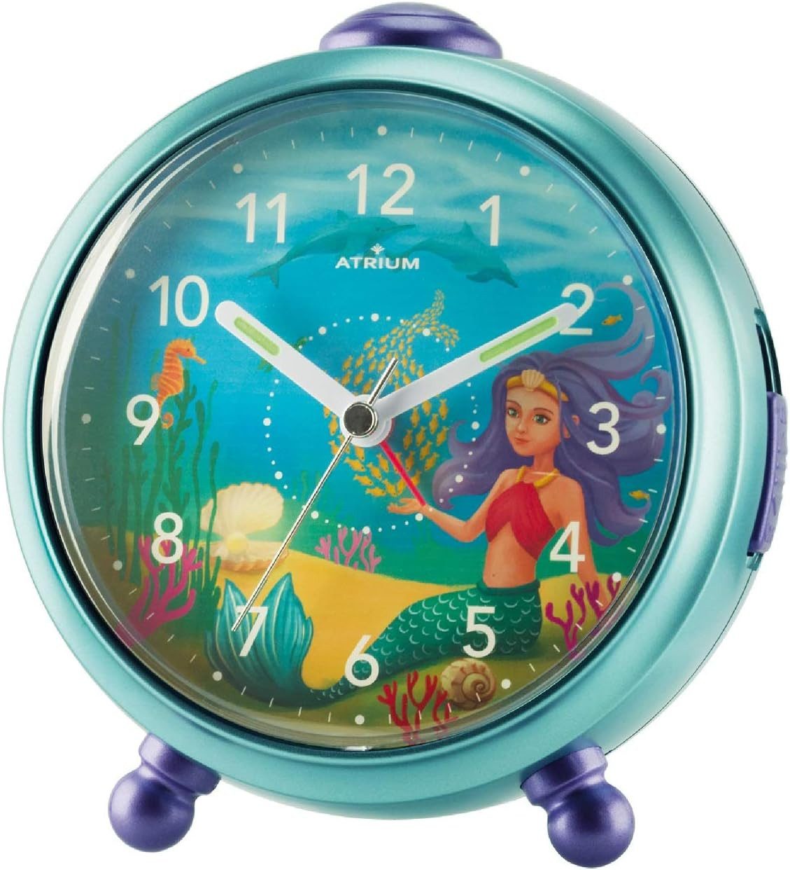 Atrium Kinderwecker A932-13 Nelly Analog Quarz leise Licht Snooze Mädchen Meerjungfrau Geschenk Ø10,5cm