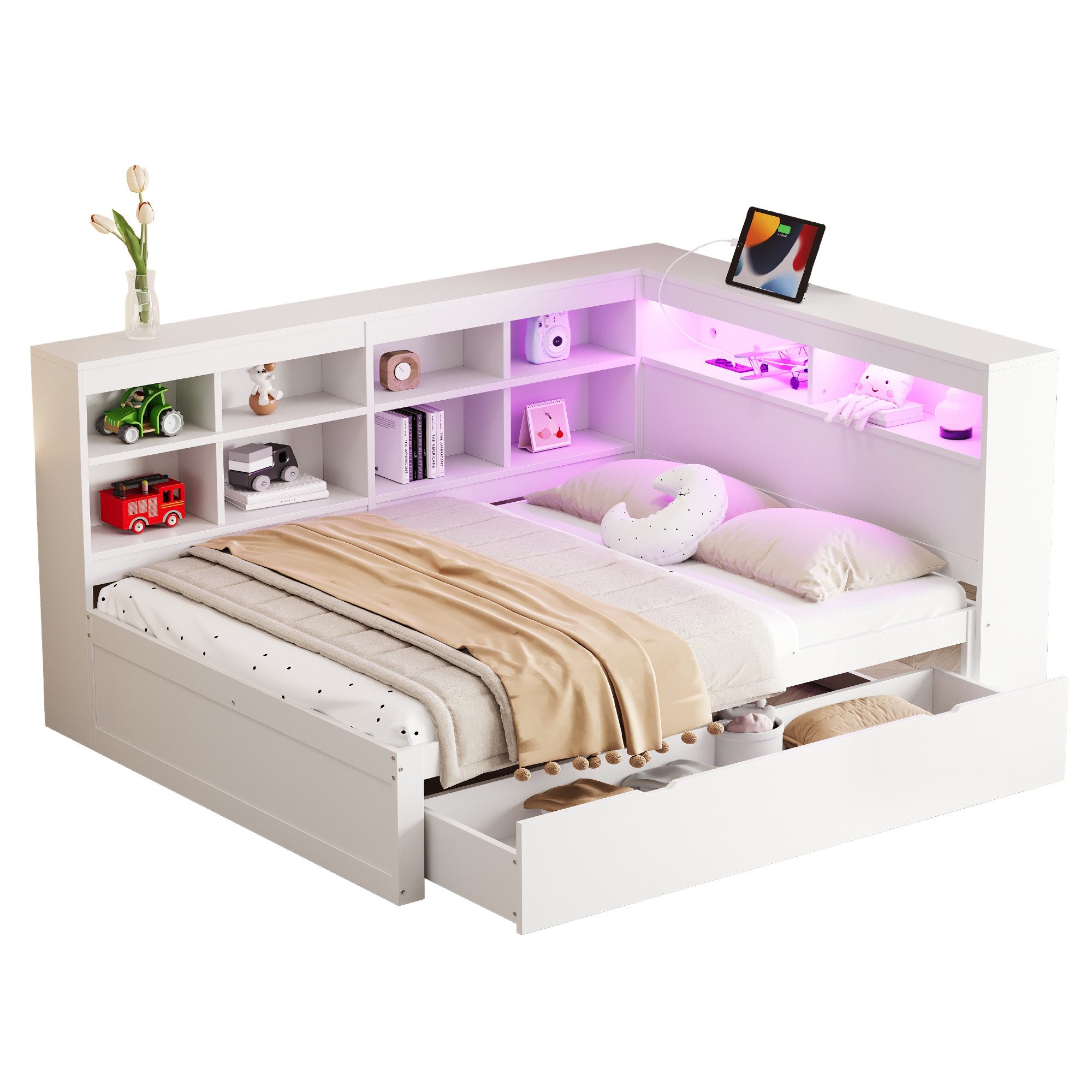 OKWISH Kinderbett Schlafsofa Funktionsbett Stauraumbett (Doppelbett günstig online kaufen