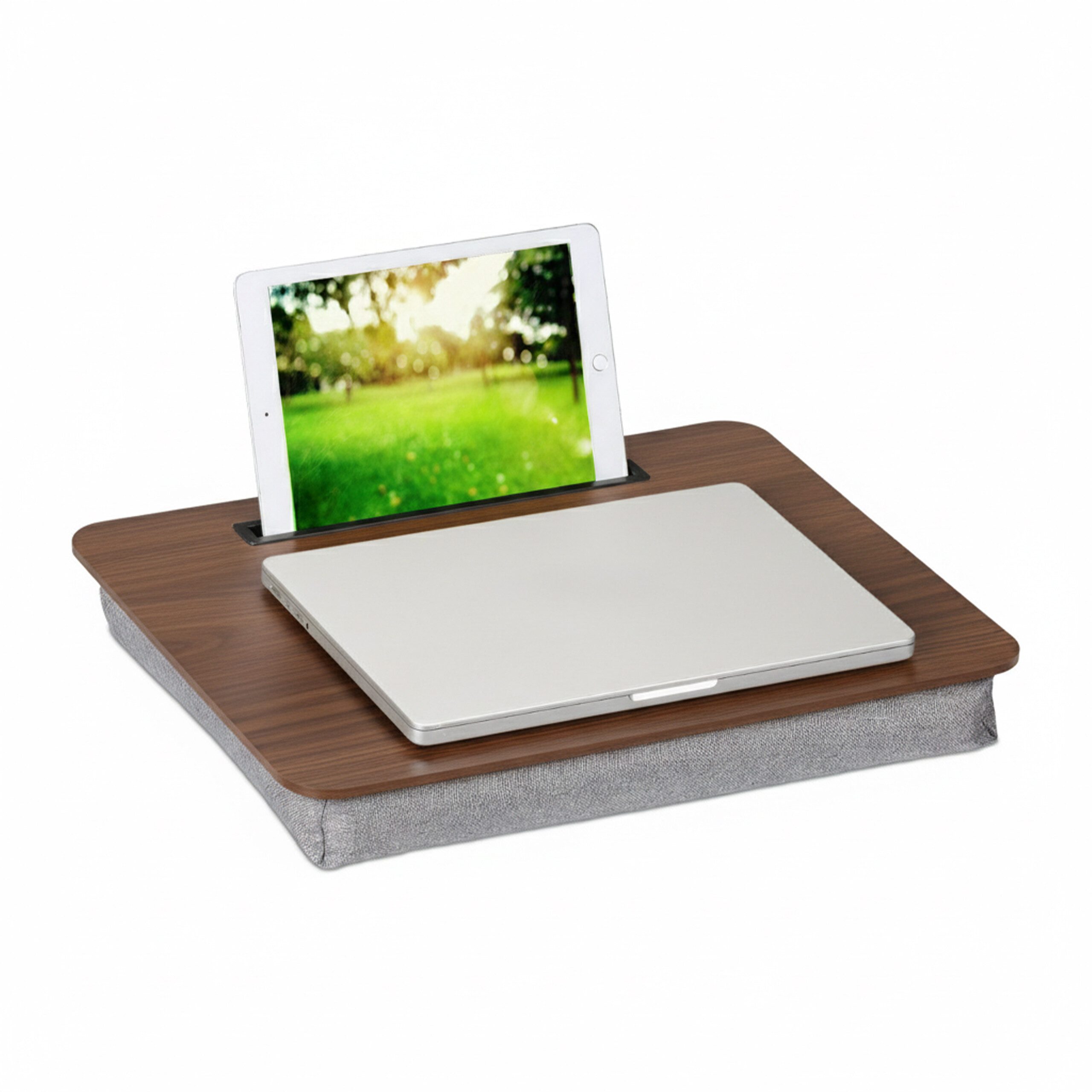 relaxdays Laptop Tablett Laptopkissen mit Handyhalter, Faserplatte, (1-tlg), dunkelbraun