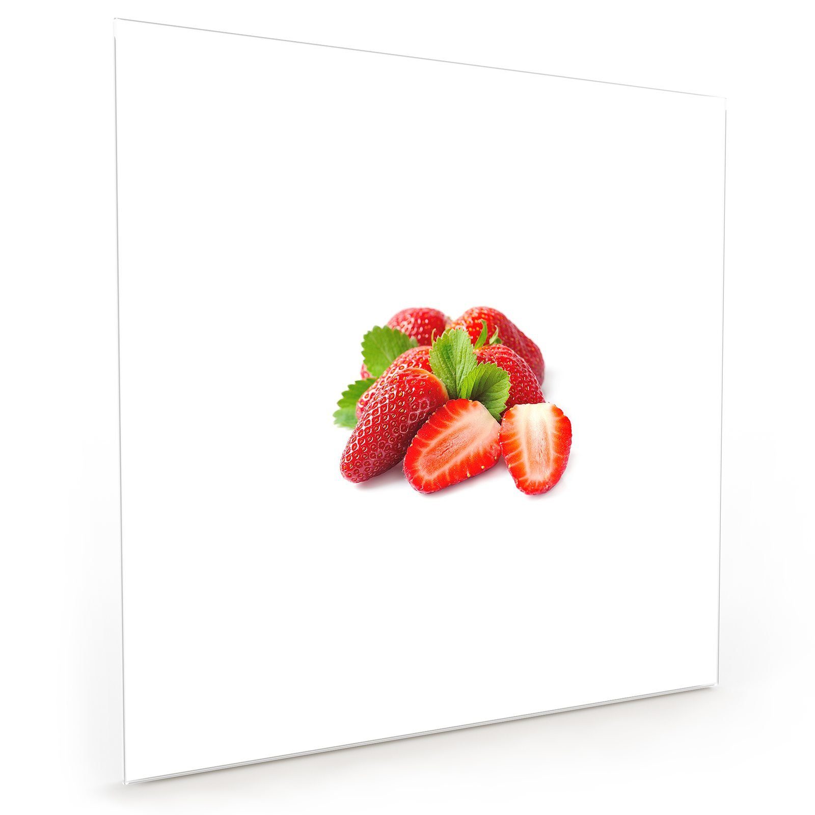 Küchenrückwand Spritzschutz mit Primedeco Erdbeeren Blättern Glas