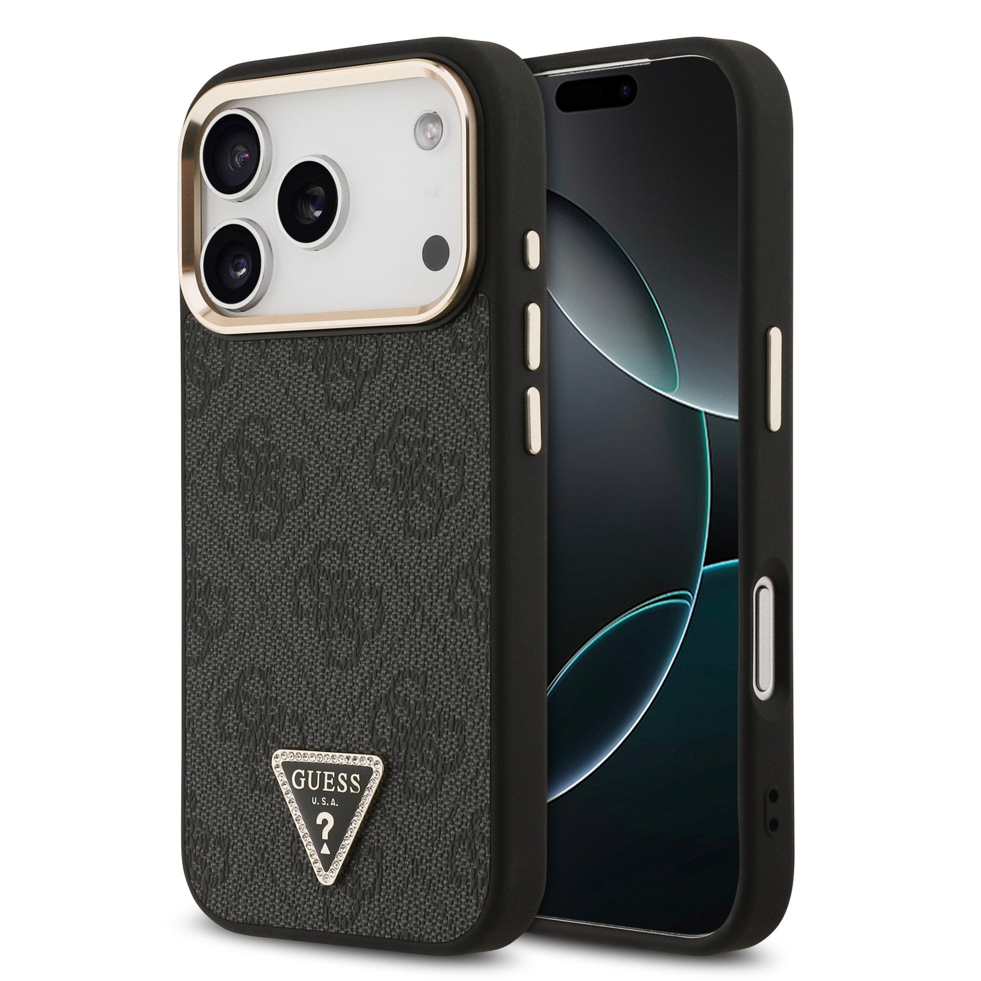 Guess Handyhülle GUESS Case für iPhone 17 Pro Strass Triangle Logo Handyhülle Cover Sch