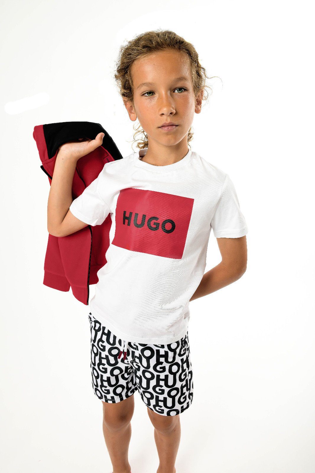 T-Shirt Kids weiß HUGO coolem HUGO Logo mit Print-Shirt