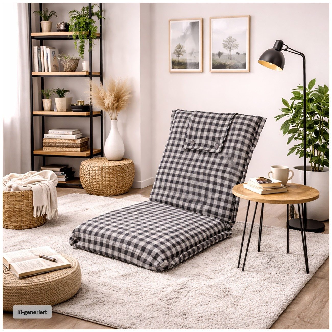 HTI-Living Relaxsessel Bodensessel kariert grau klappbar mit verstellbarer Rückenlehne (1 Stück), Loungesessel