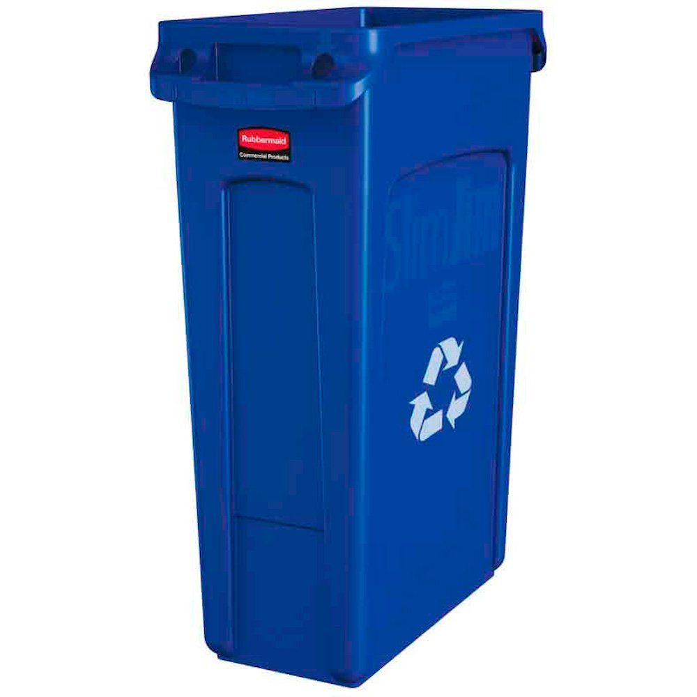 PROREGAL® Mülleimer Slim Jim Mülleimer mit Belüftungskanälen, 60L, Beige Blau mit Recyclingsymbol