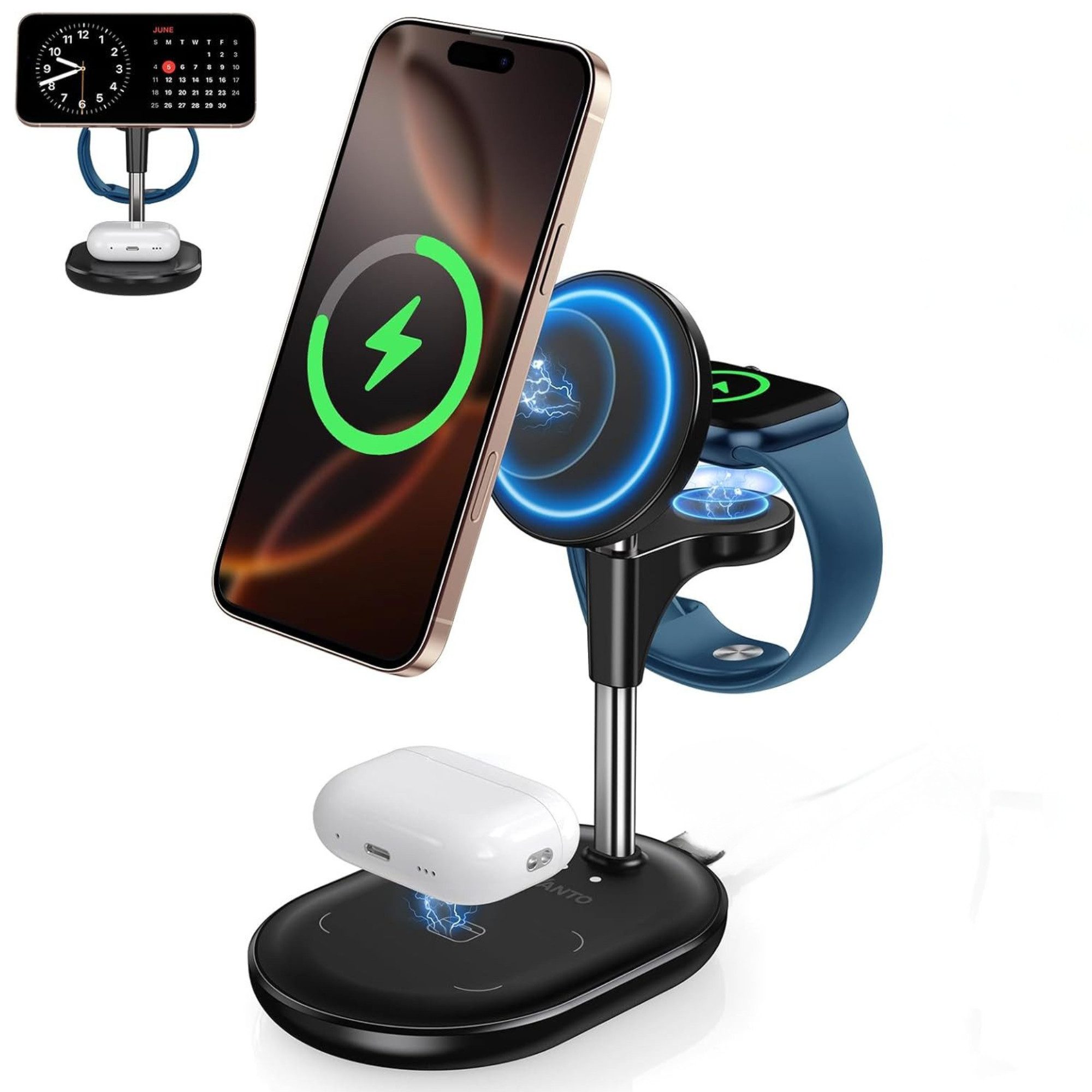 3 in 1 Ladestation für Apple MagSafe Ladegerät, 15W Mag-Safe Ladestation