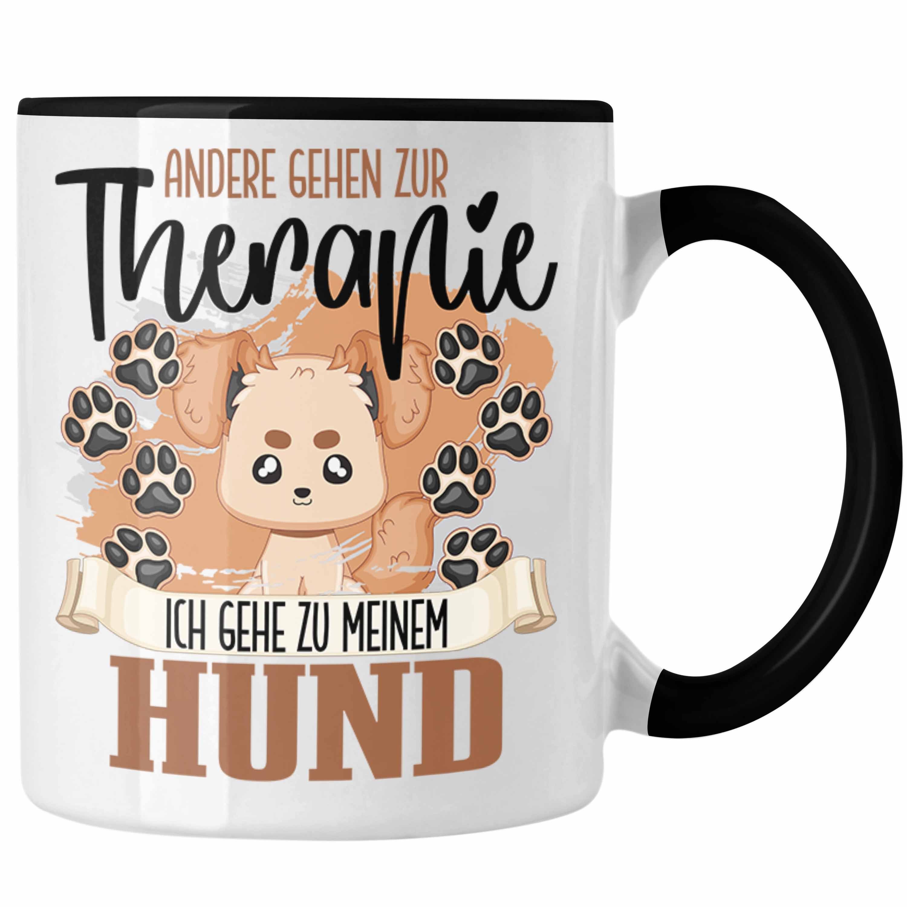 Trendation Hund Hunde Tasse Therapie Mama Trendation Geschenk Tasse Schwarz für Besitzer Papa -