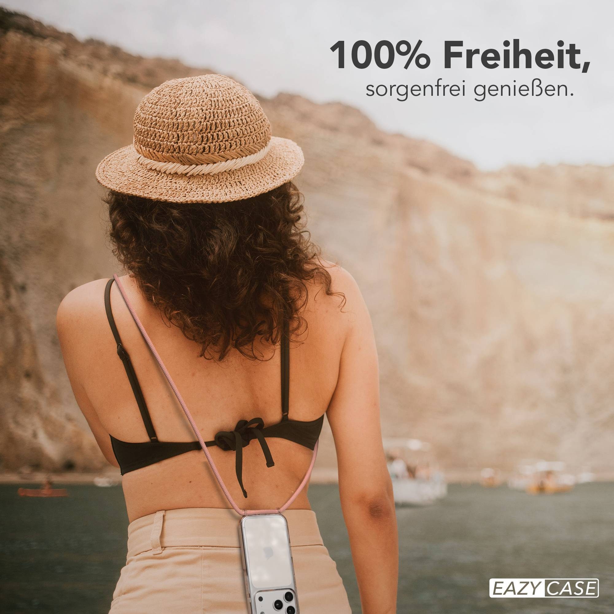 EAZY CASE Handykette Hülle mit Kette für Apple iPhone 17 Pro 6,3 Zoll, Ketten Hülle Schultergurt Schutzhülle Tasche mit Band Altrosa Unifarbe