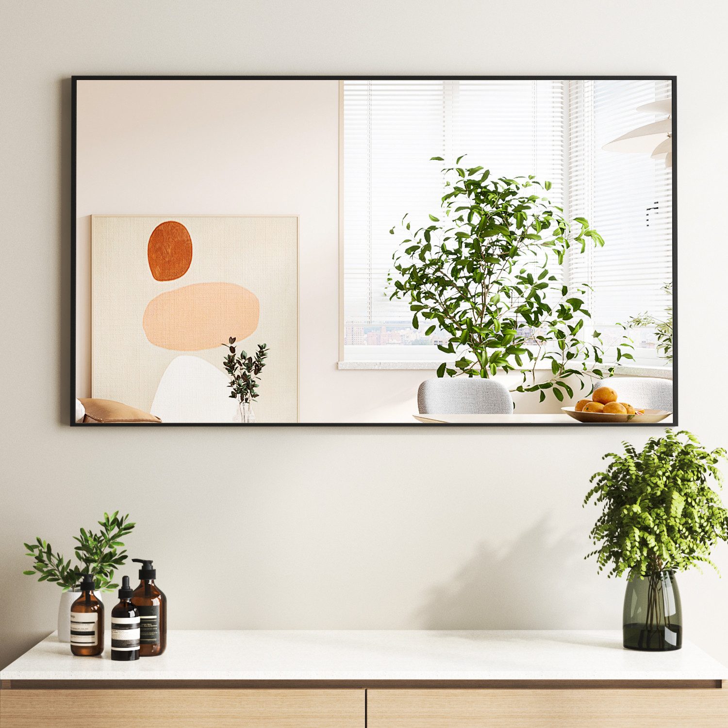 Boromal Wandspiegel Зеркало Schwarz Rechteckig Wand mit Rahmen eckig / abgerundet Flur, für Badzimmer/Ankleidezimmer/Wohnzimmer,unbrechbarer Зеркало