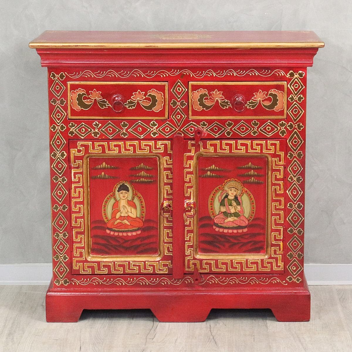 Oriental Galerie Mehrzweckschrank Tibet Wandschrank Jinpa Rot 76 cm  Handarbeit