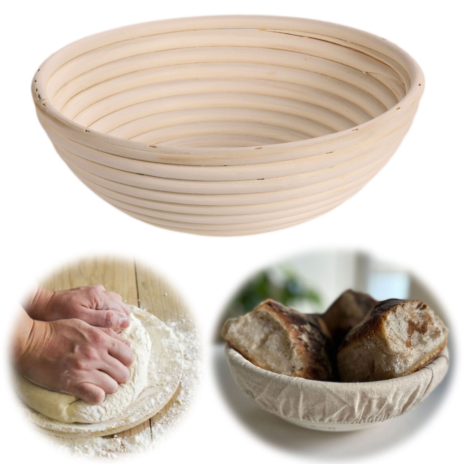 LS-LebenStil Gärkorb Gärkörbchen Rund 22x8cm Peddigrohr Brotform Leineneinsatz Brotkorb, (aus nachhaltigem FSC Rattan für´s Brotbacken 500 – 1000 Gramm 1-tlg), Sauerteig, Hefeteig, Mischbrot, Bauernbrot, Roggenbrot oder Dinkelbrot