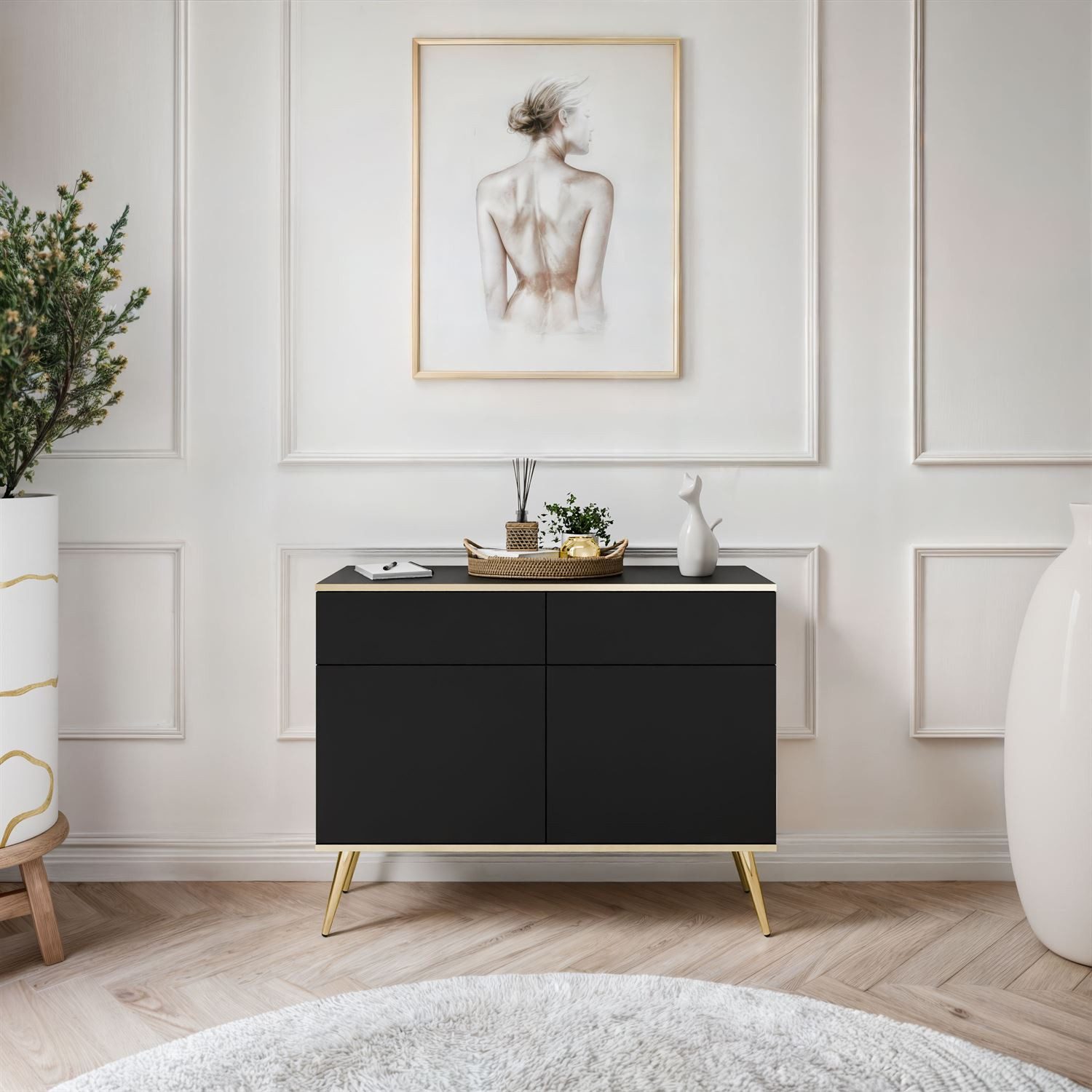 Lookway Kommode OXFORD KSZ107 Zweiflügelige Kommode mit Schubladen