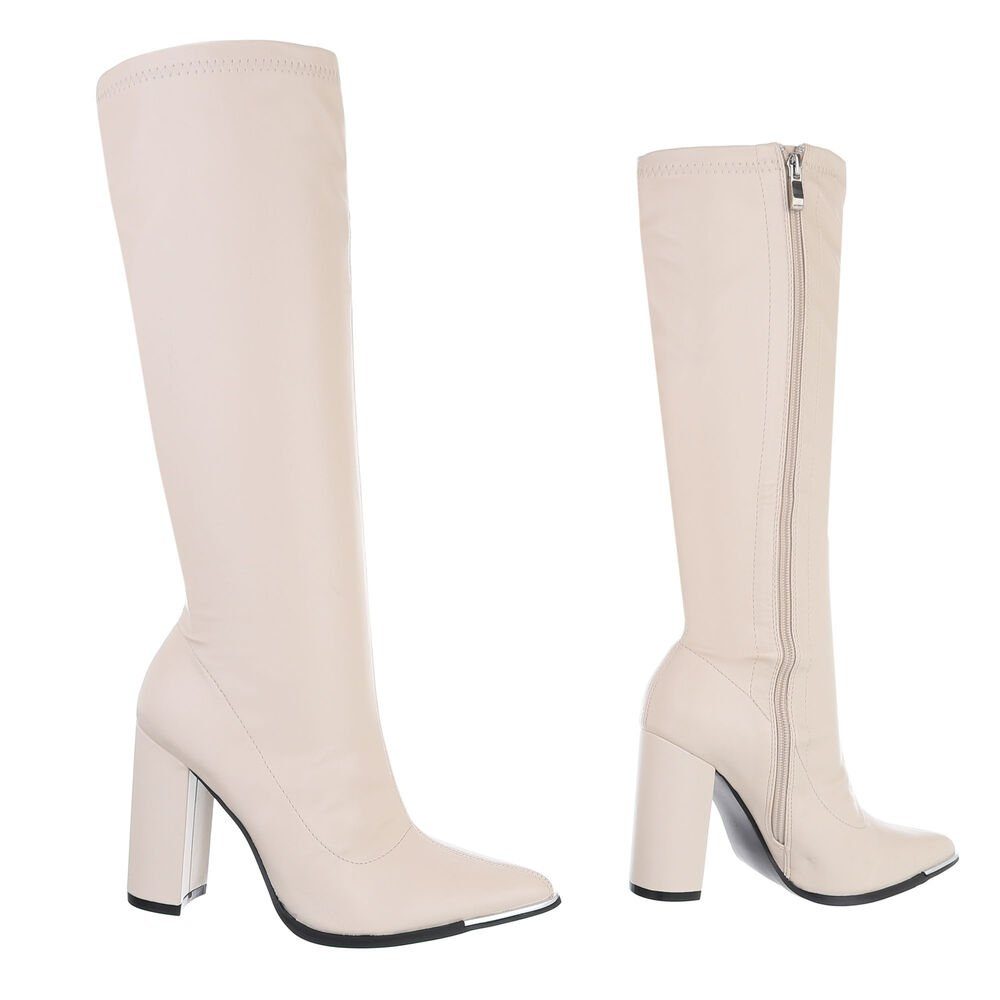 Ital-Design Damen Abendschuhe Elegant High-Heel-Stiefel (78210008) Blockabsatz High-Heel Stiefel in Beige