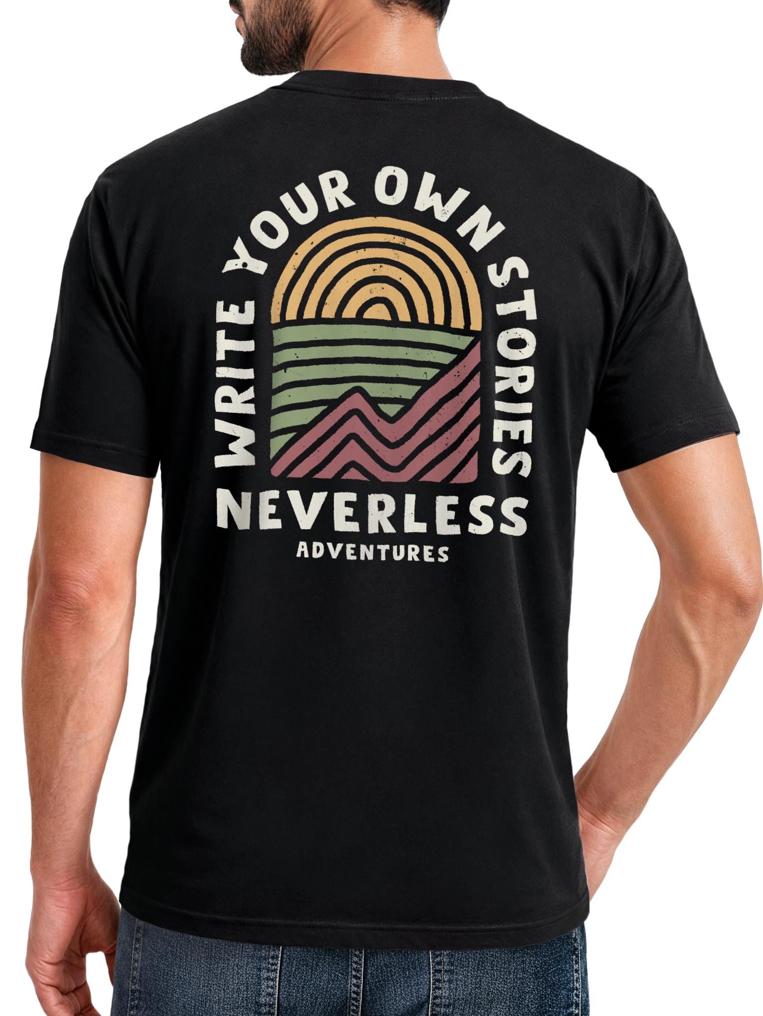 Print-Shirt Herren T-Shirt Backprint Outdoor Grafik Line Art Berge Natur Männer
