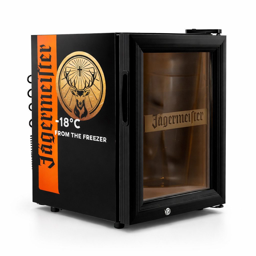 Jägermeister Gläser-Set Jägermeister Mini Freezer Kühlschrank Gefrierschrank 21 Liter