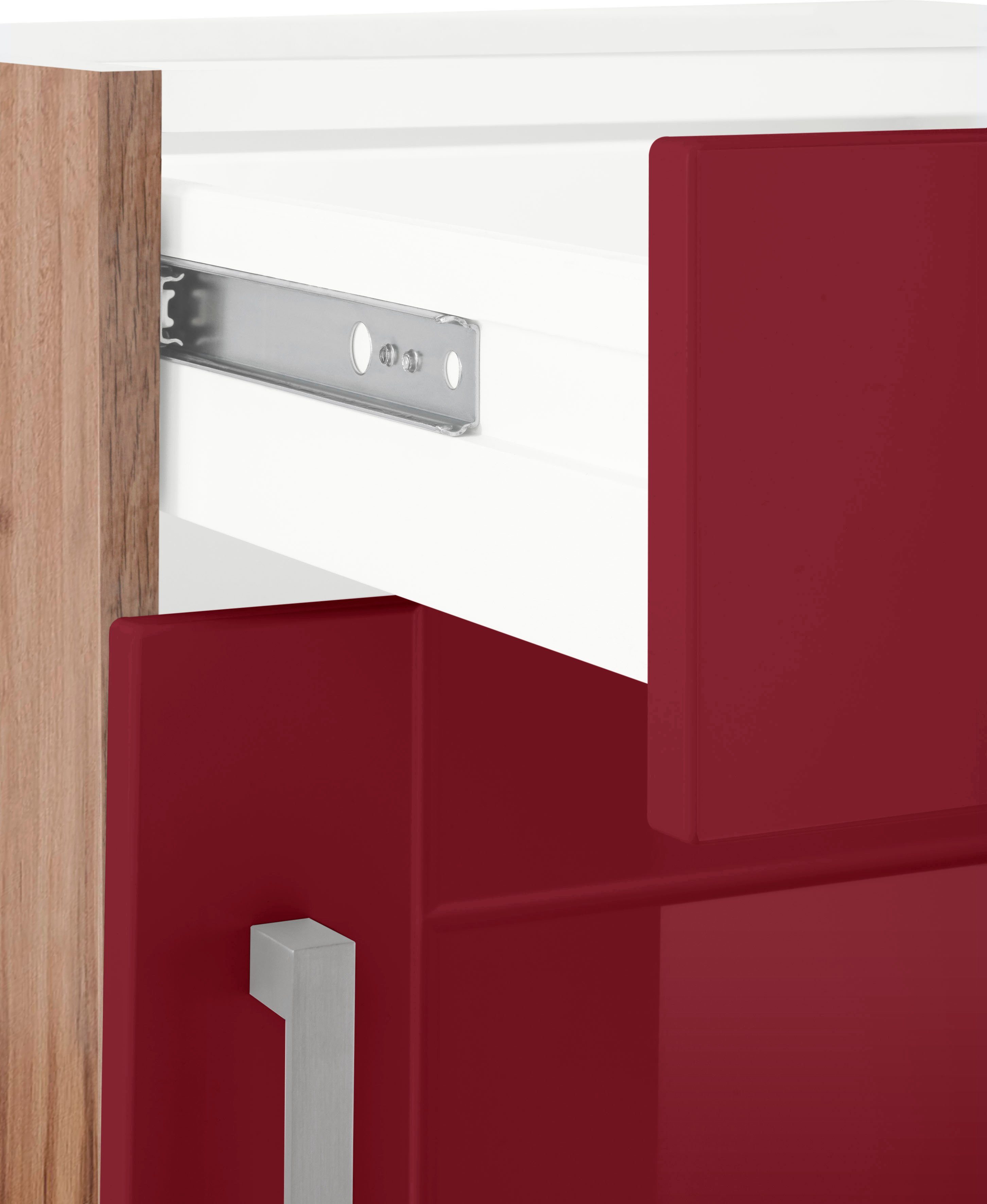 cm 60 | wotaneiche Tür 1 HELD Schubkasten, Metallgriff, breit, rot MDF-Fronten, 1 Tinnum MÖBEL Unterschrank
