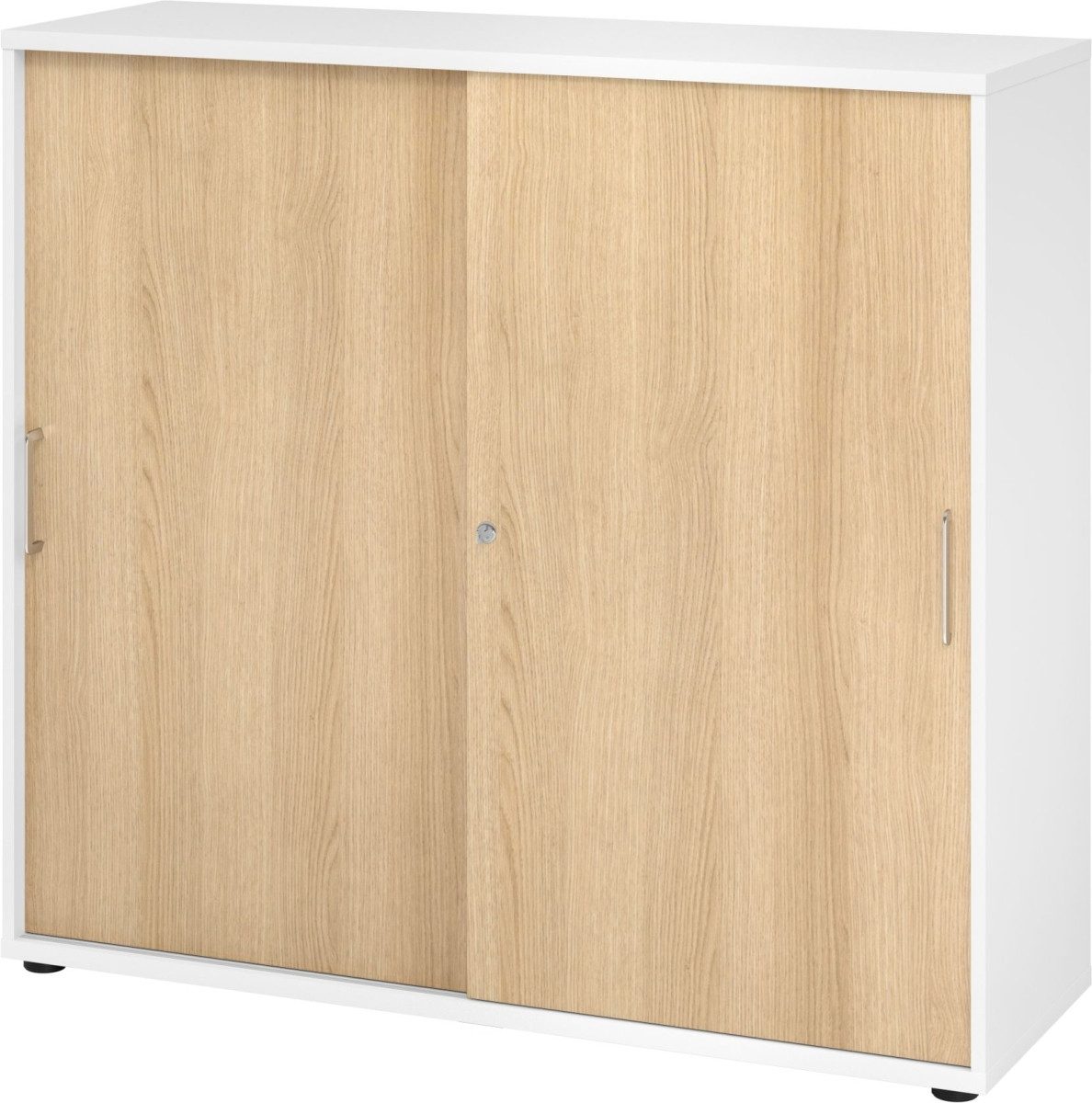 HAMMERBACHER Aktenschrank Schiebetürenschrank Serie 9 3OH BxTxH 120x40x110cm Griff BS Weiß/Eiche