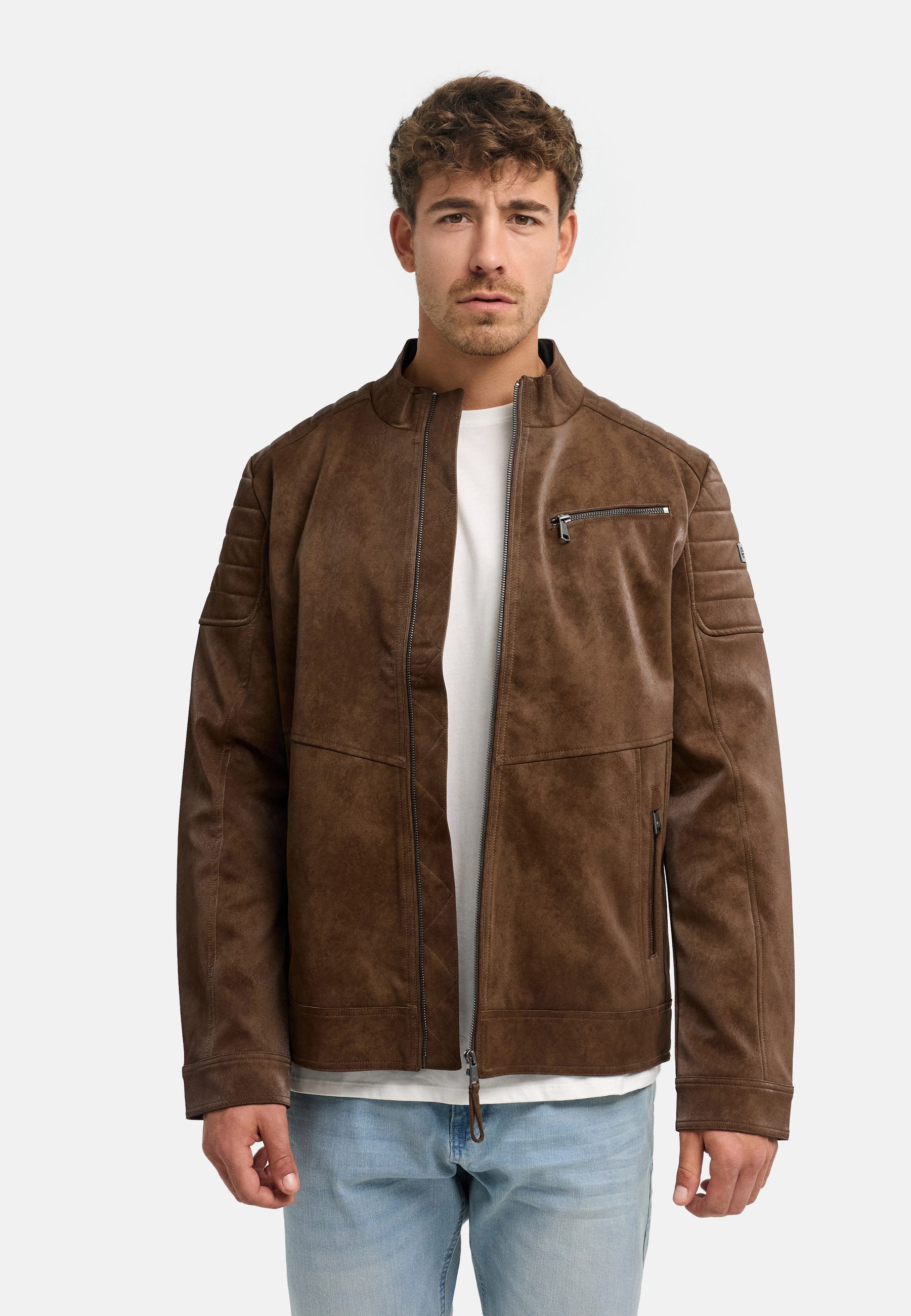 INDICODE Lederjacke INMaxhole mit Kunstleder-Optik, Stehkragen, Reißverschluss