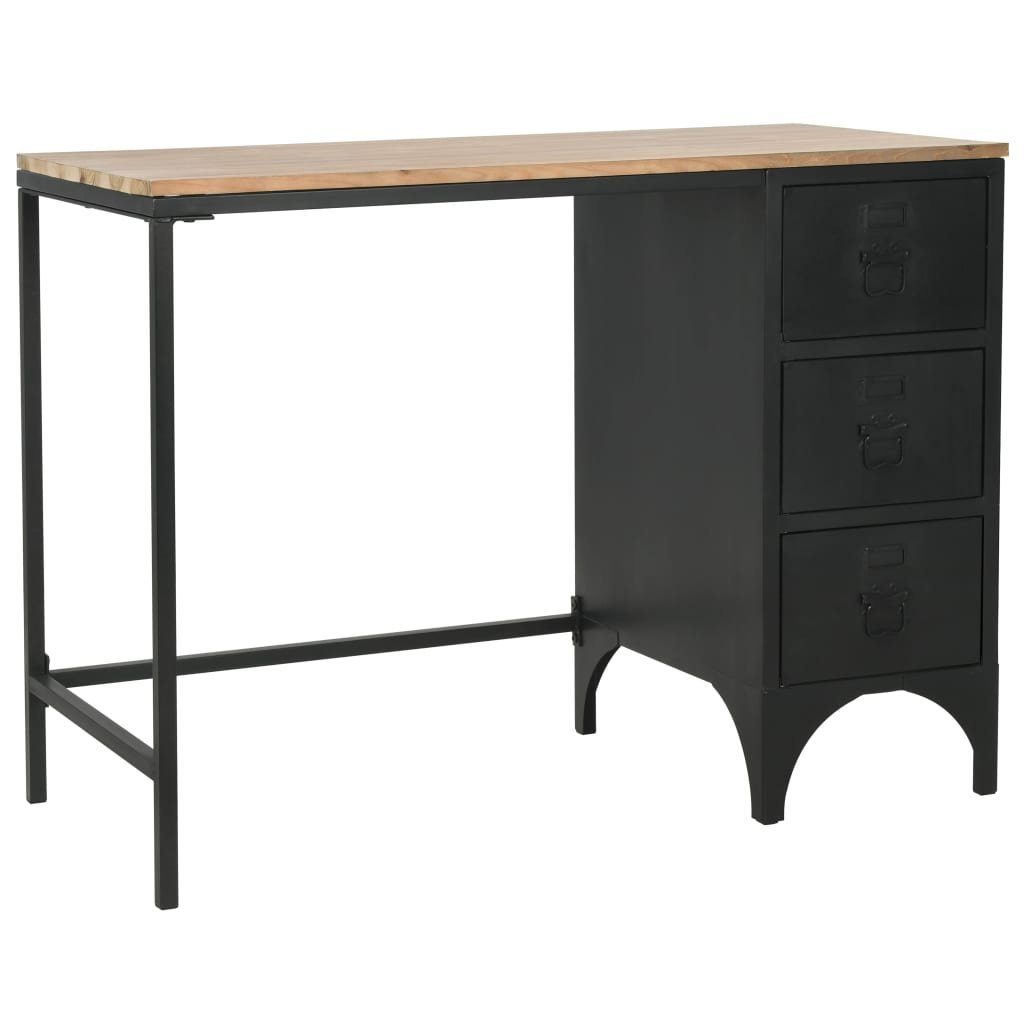 furnicato Schreibtisch Einzelsockel Massivholz und Stahl 100x50x76 cm